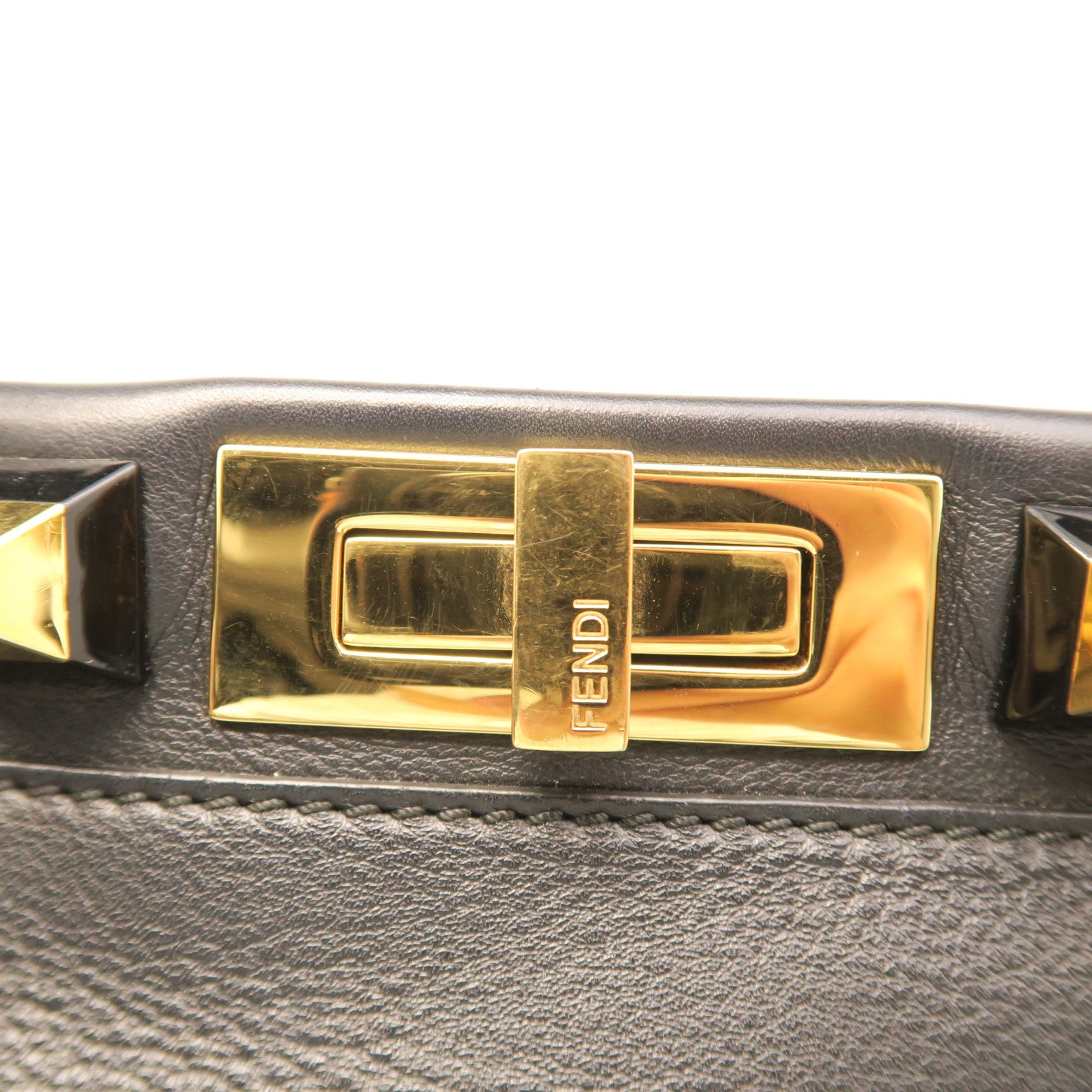 FENDI Cowhide Leather Peekaboo Gold Buckle Handle Shoulder Bag Black