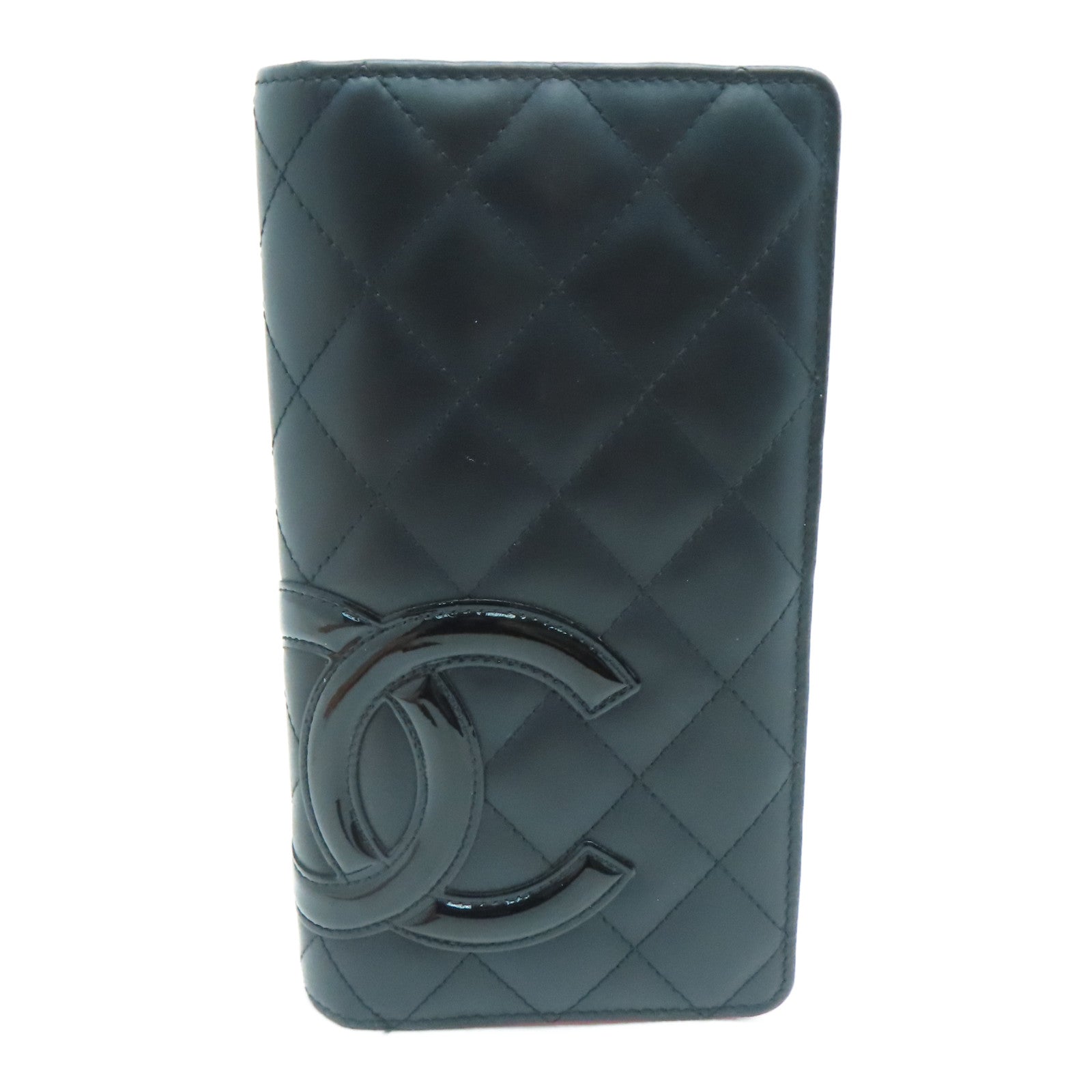 CHANEL 牛皮皮革Long Wallet銀扣長錢包黑色