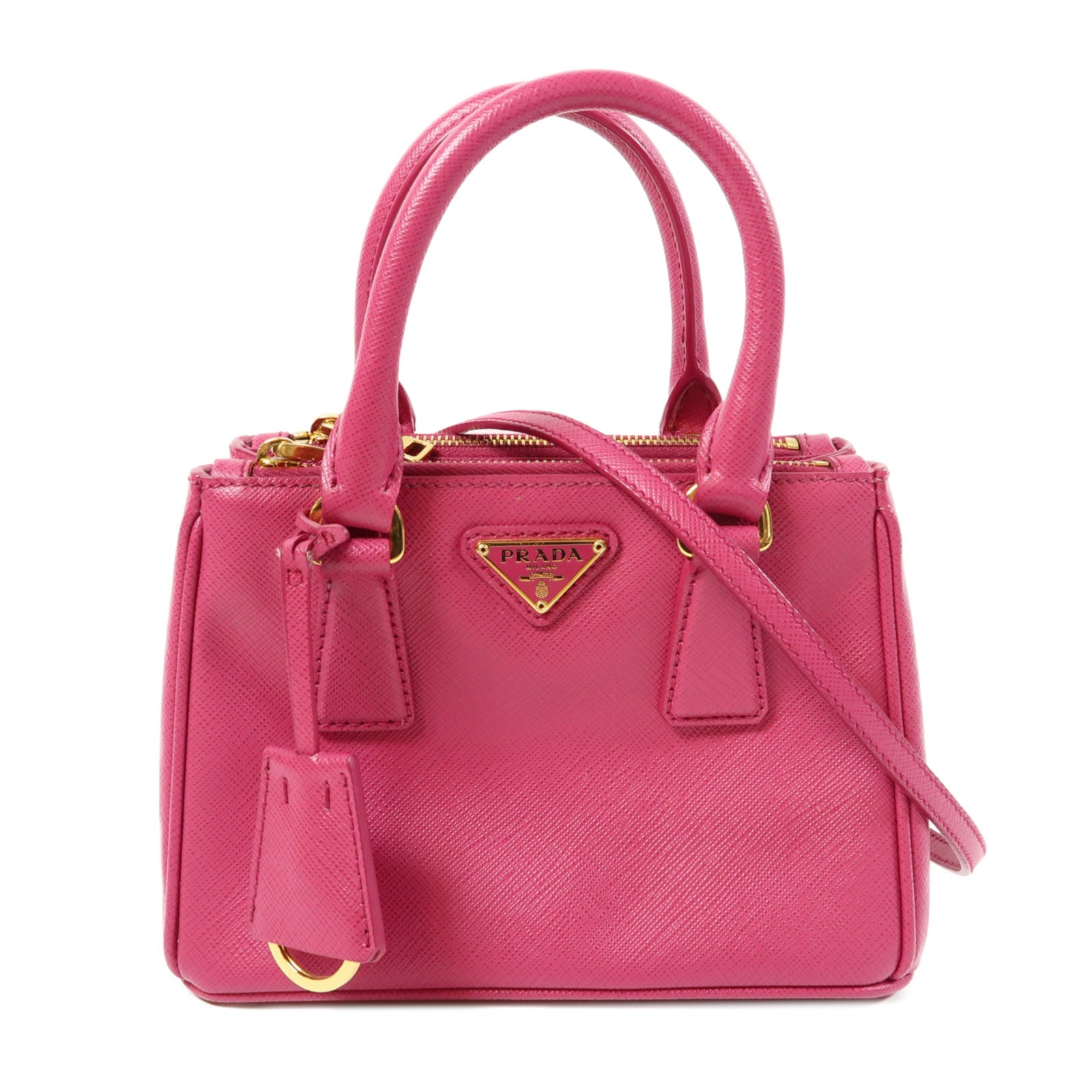 PRADA 牛皮皮革2 Way Shoulder Bag金扣手挽肩背兩用袋粉紅色