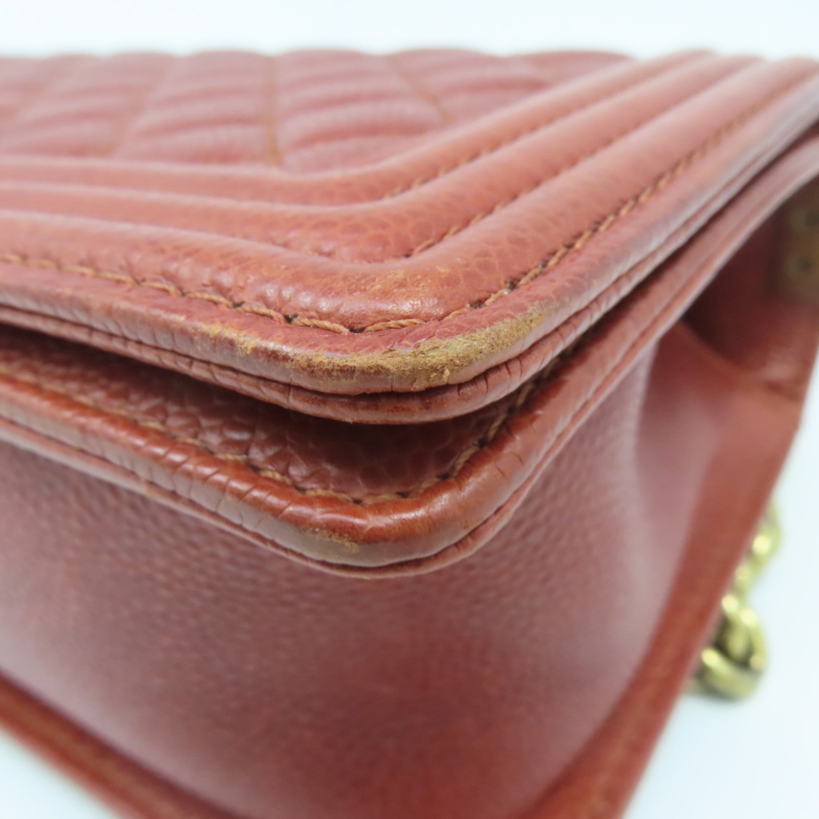 CHANEL Rhombus Caviar Leather Chanel Boy Gold Buckle Chain Shoulder Bag Brown