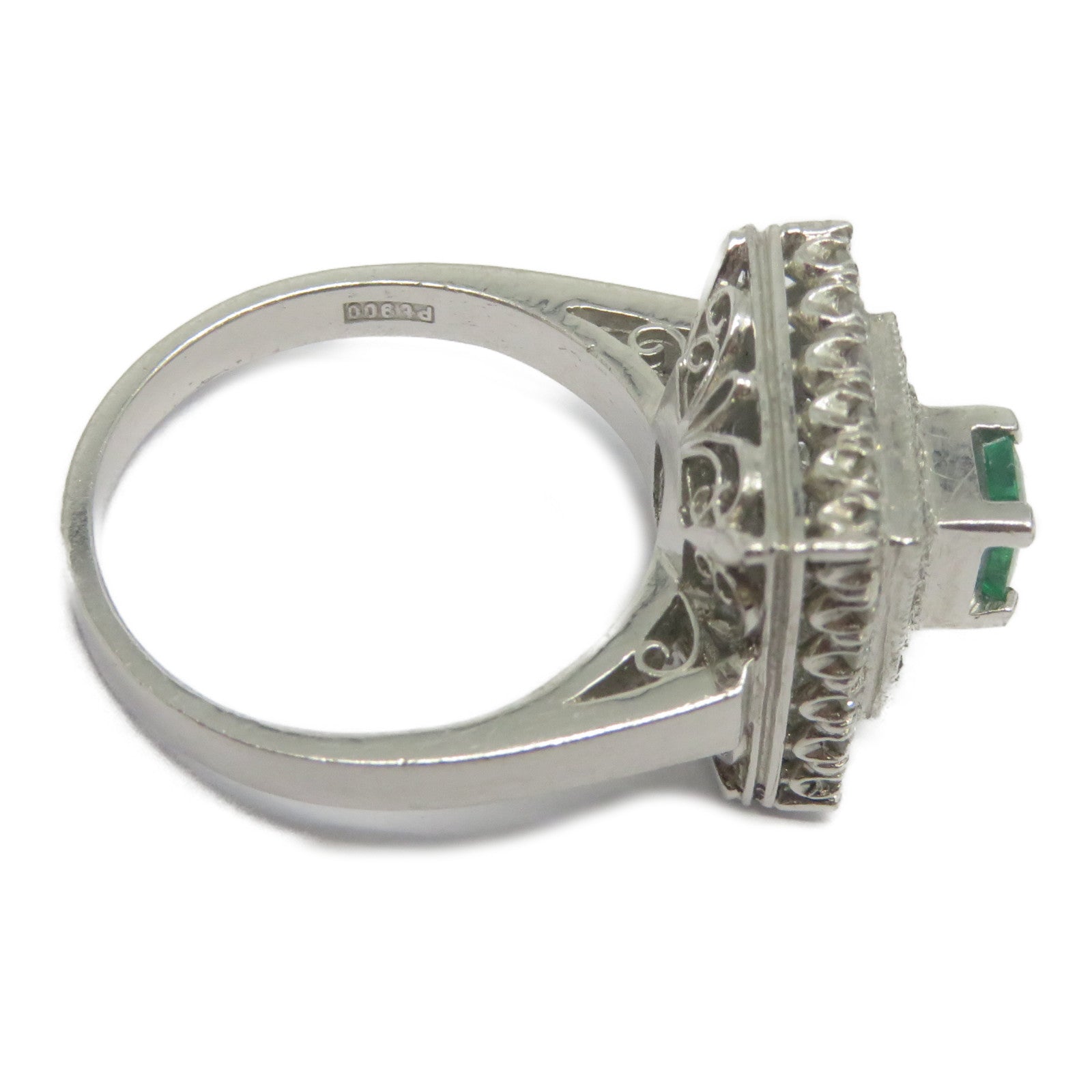JEWELRY PT900鉑金Emerald Diamond Ring 0.33ct綠寶石/0.65ct鑽石戒指US#6