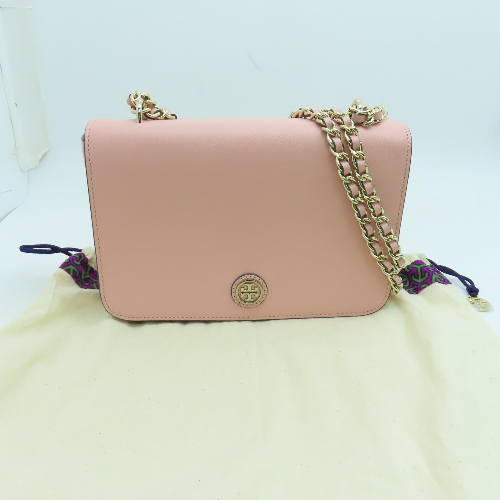 Tory Burch 牛皮皮革Chain Shoulder金扣链带肩背袋粉红色