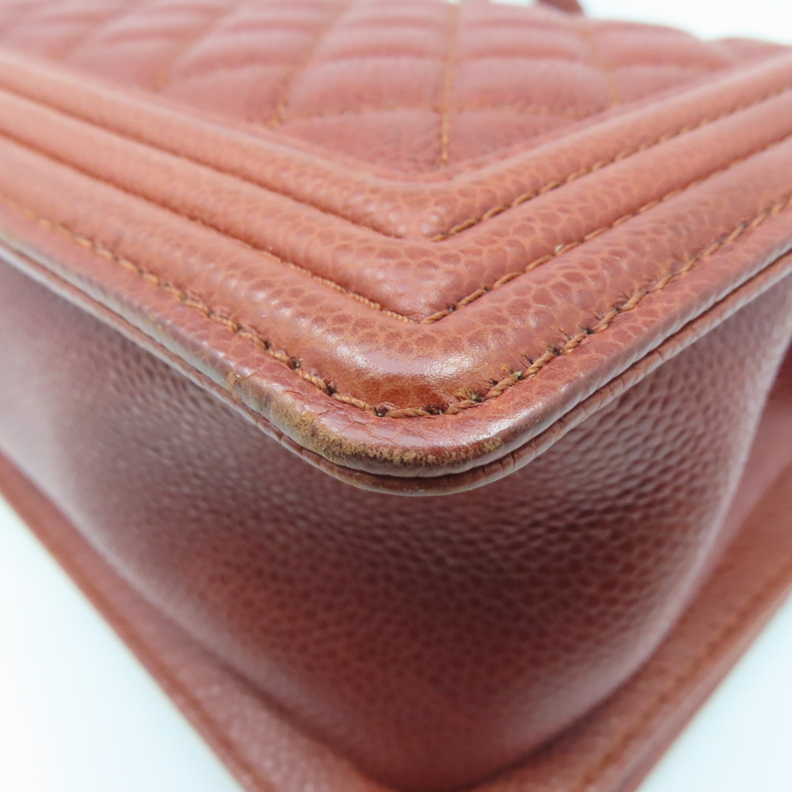 CHANEL Rhombus Caviar Leather Chanel Boy Gold Buckle Chain Shoulder Bag Brown
