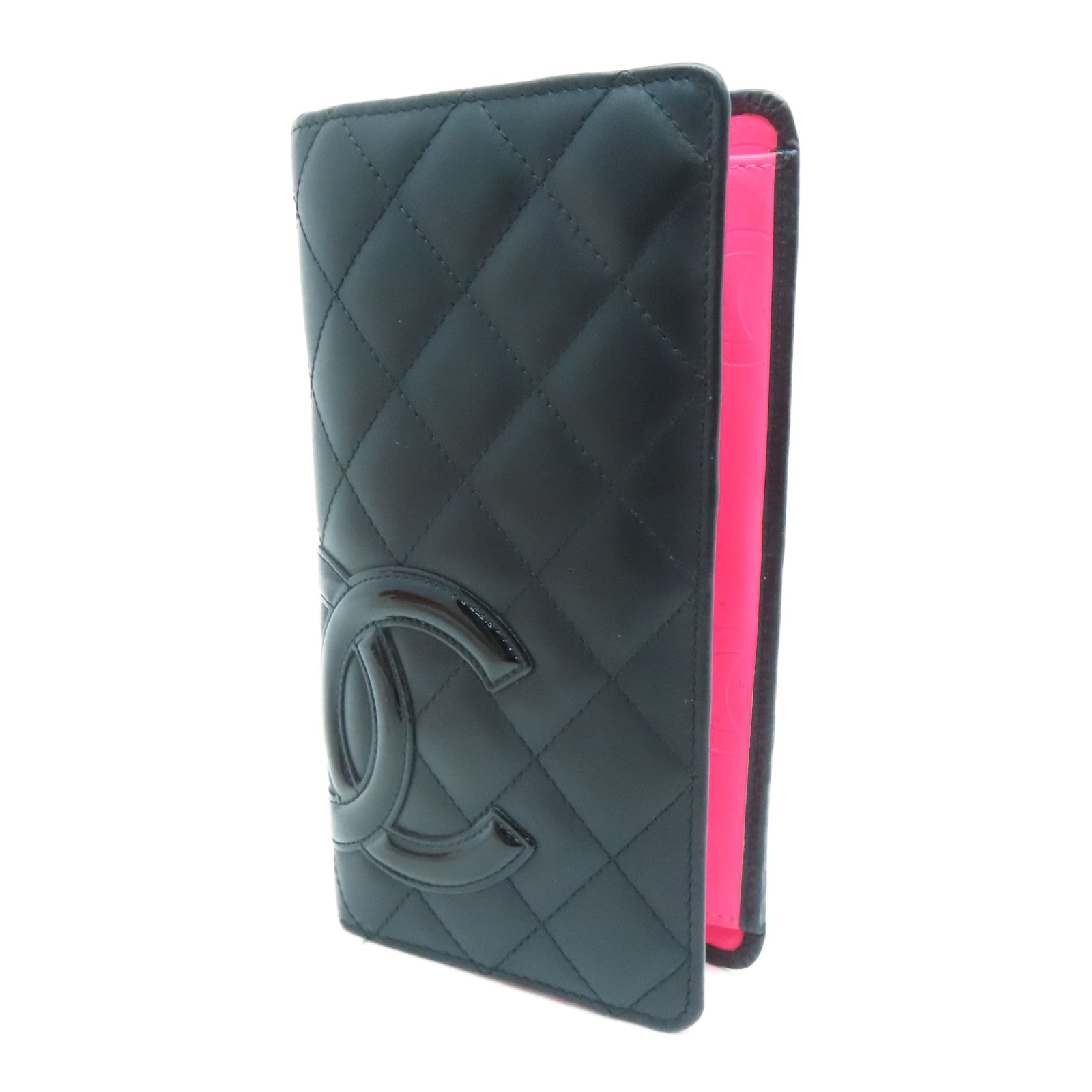 CHANEL 牛皮皮革Long Wallet銀扣長錢包黑色