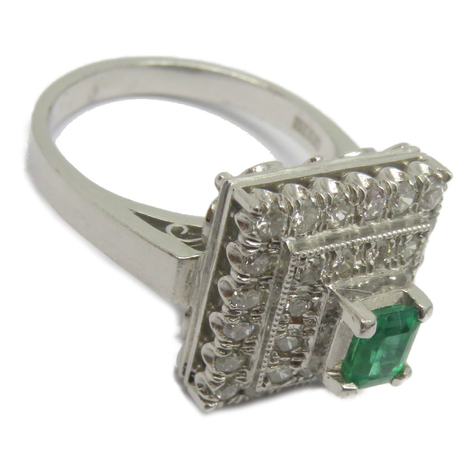 JEWELRY PT900鉑金Emerald Diamond Ring 0.33ct綠寶石/0.65ct鑽石戒指US#6
