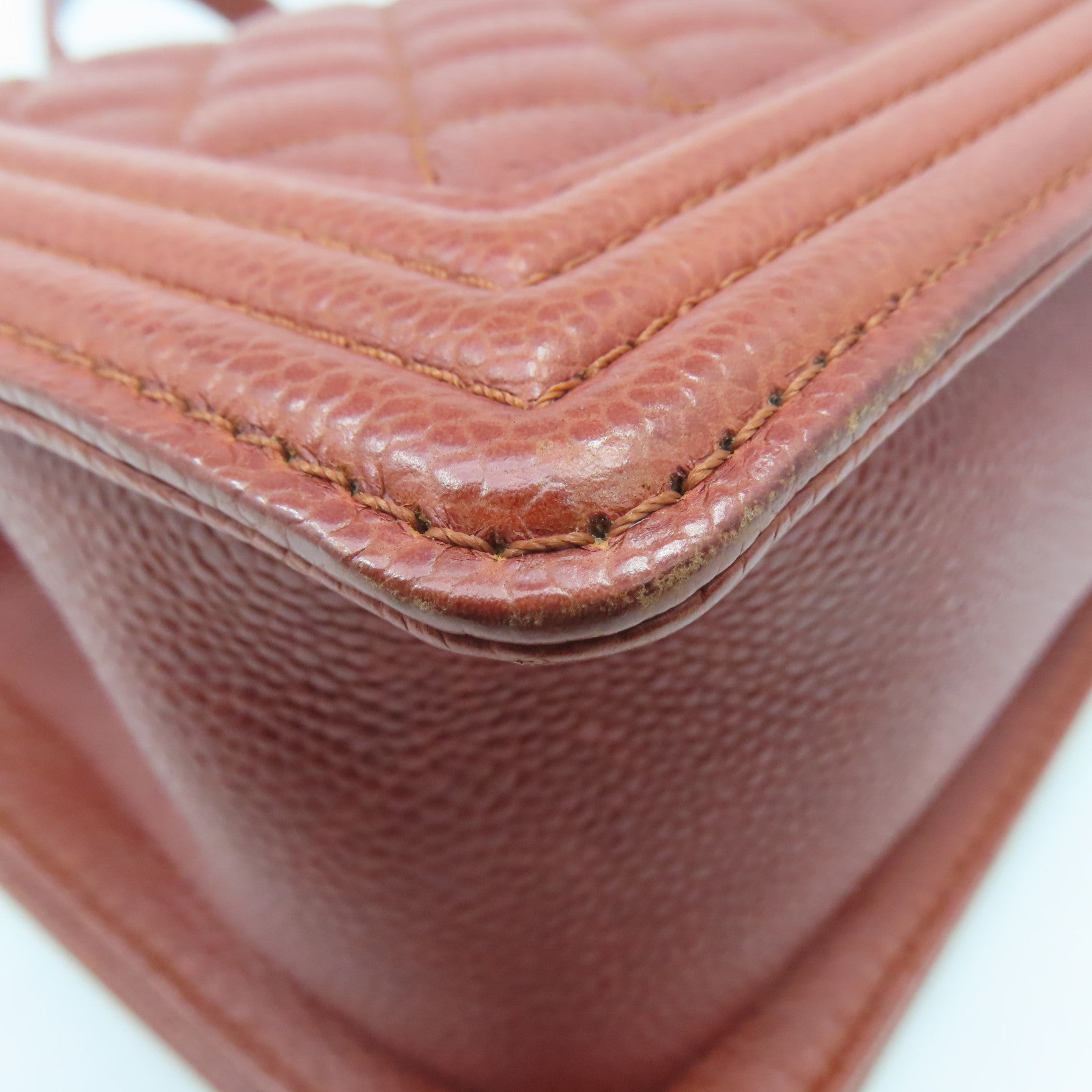 CHANEL Rhombus Caviar Leather Chanel Boy Gold Buckle Chain Shoulder Bag Brown