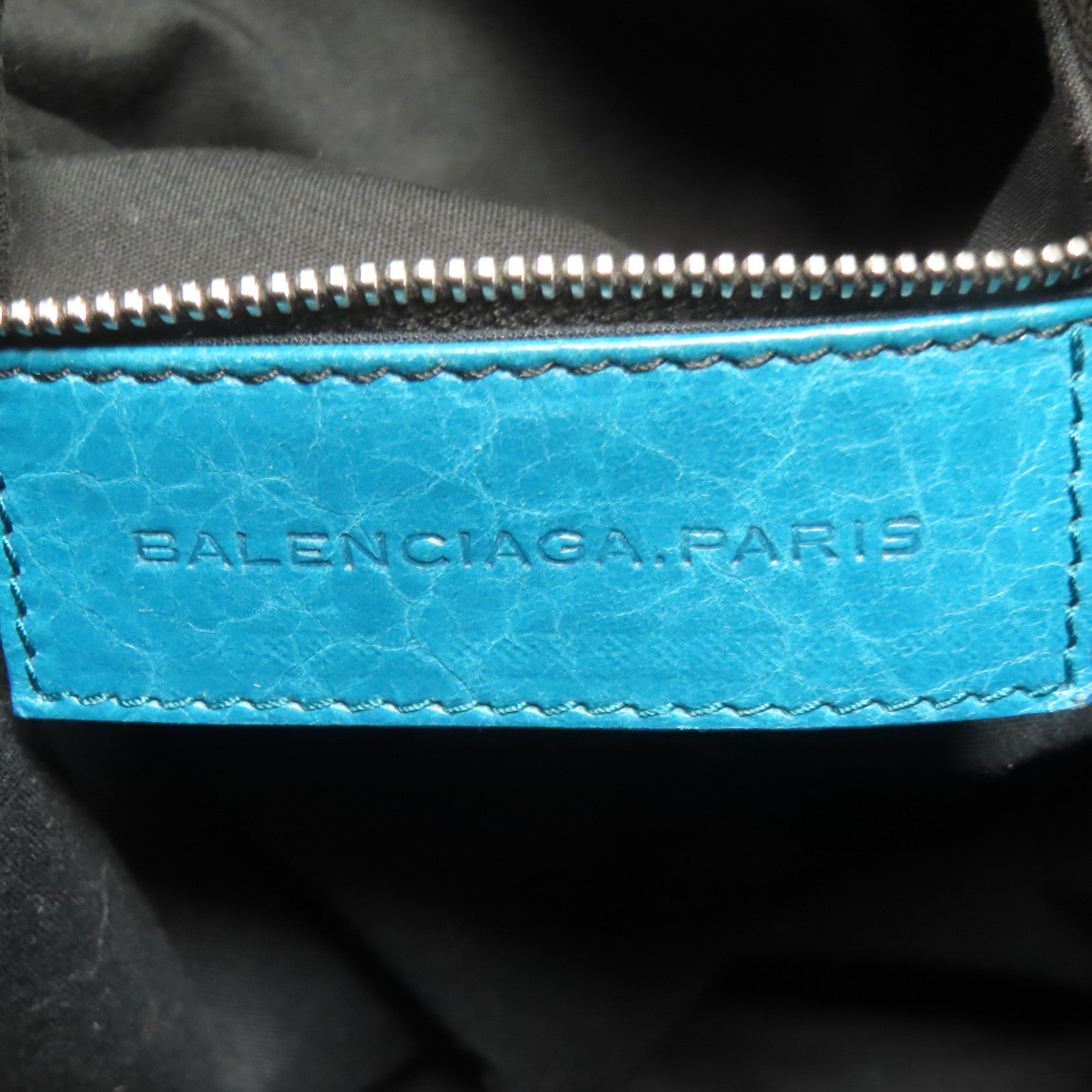 BALENCIAGA 牛皮皮革Bucket Bag銀扣肩背袋綠松石色