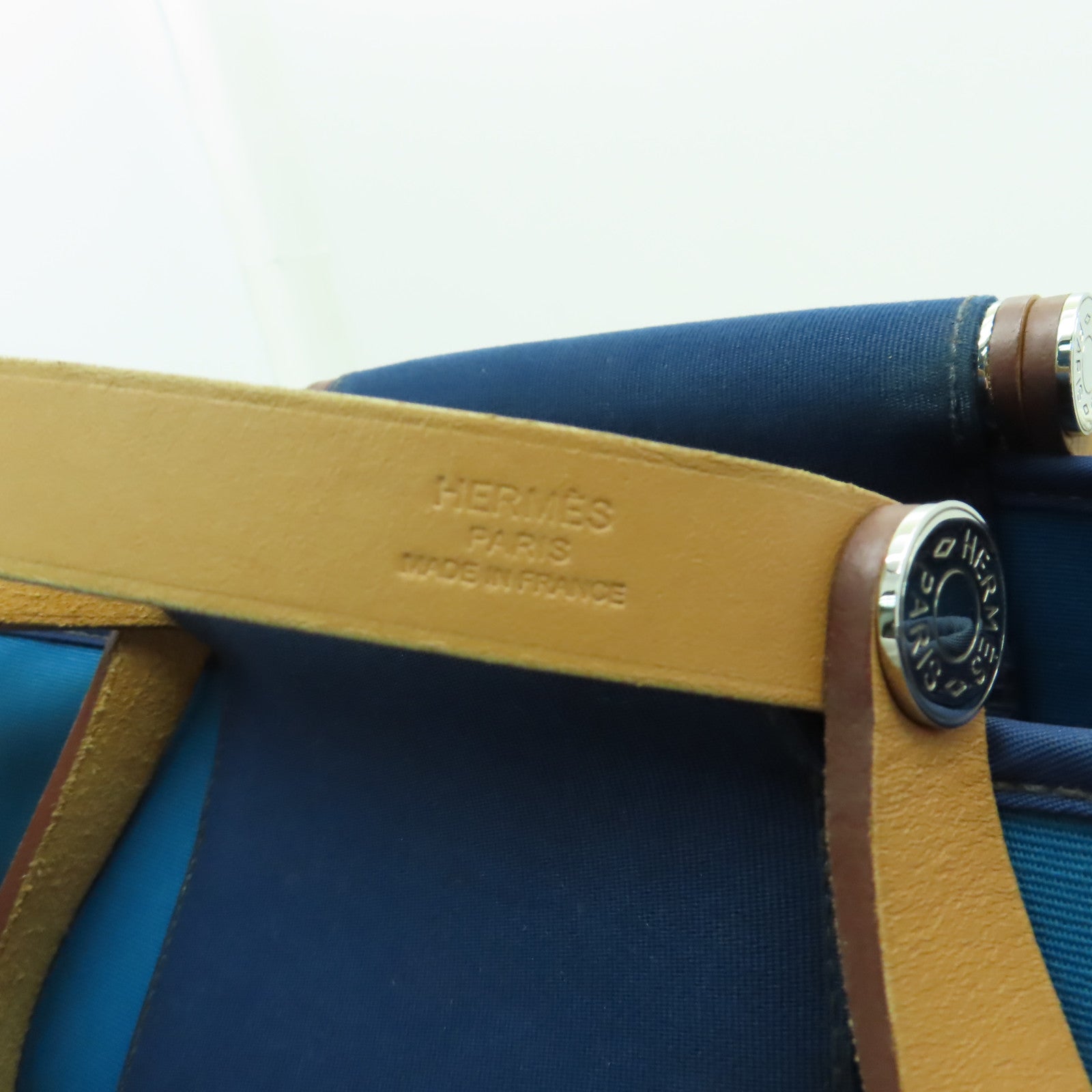 HERMES 帆布Cabag銀扣手挽肩背兩用袋藍色
