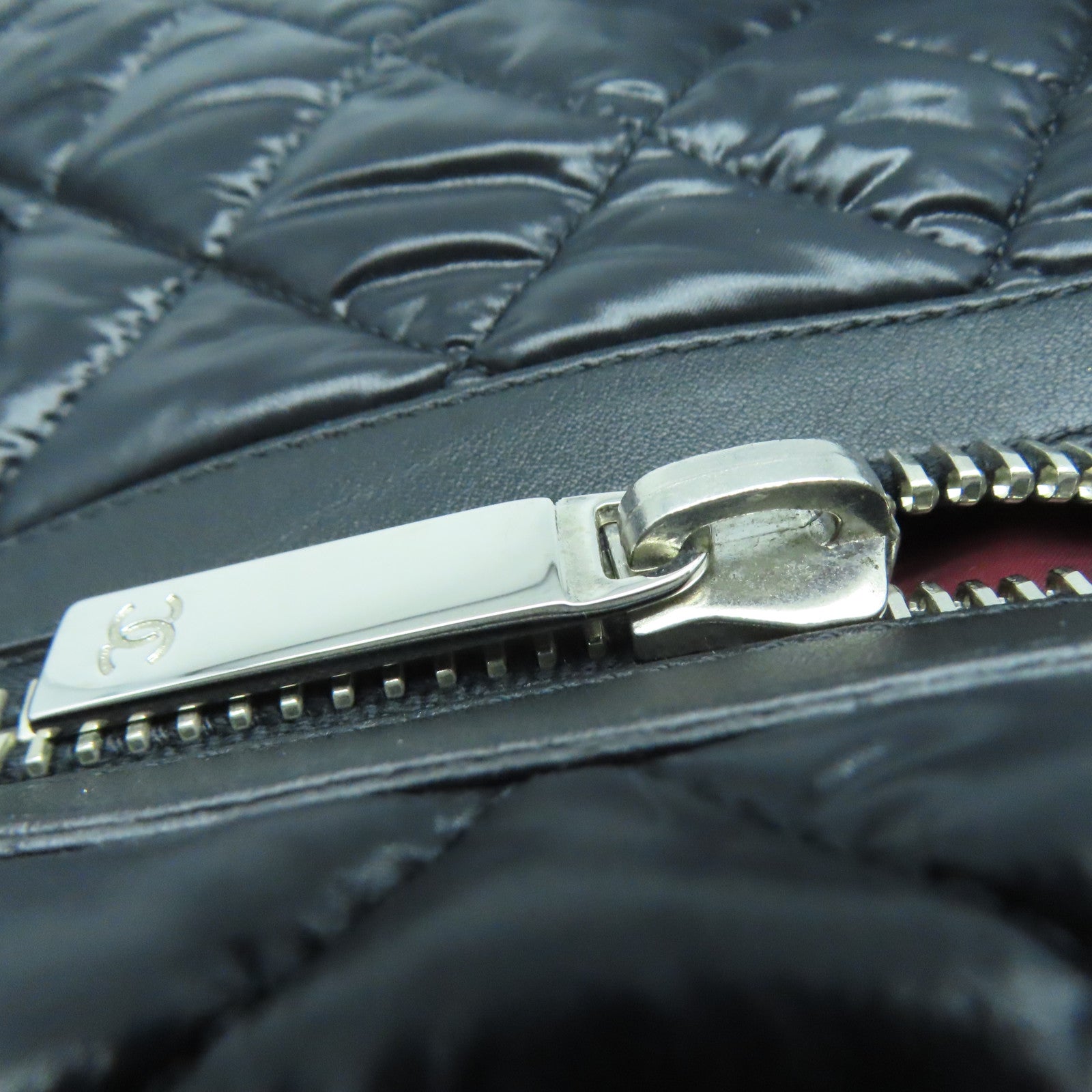 CHANEL 菱格尼龙Handbag银扣手挽袋黑色
