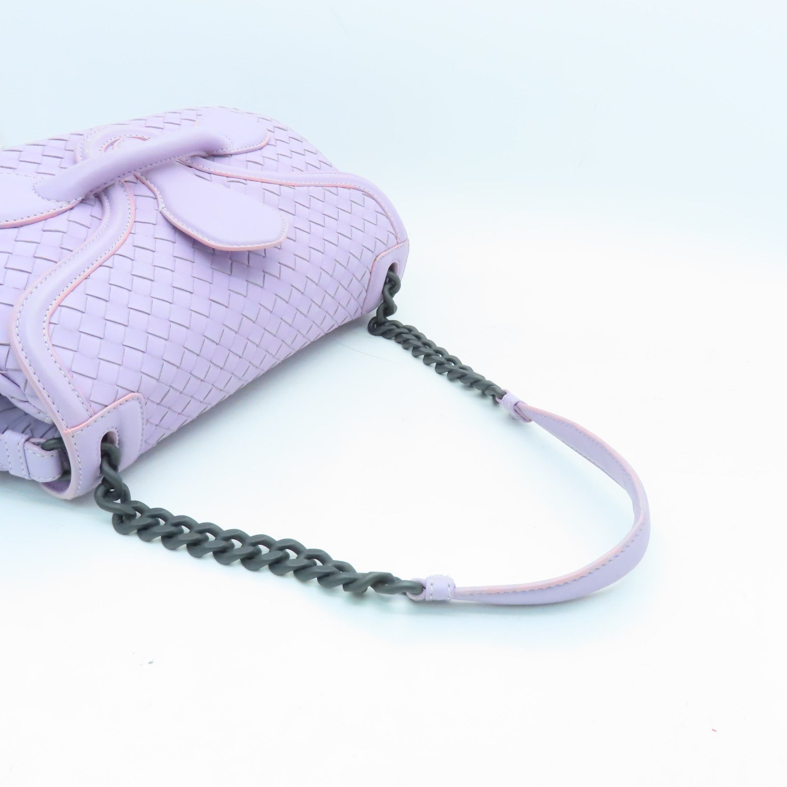 BOTTEGA VENETA Leather Chain Bag Black Buckle Shoulder Bag Purple