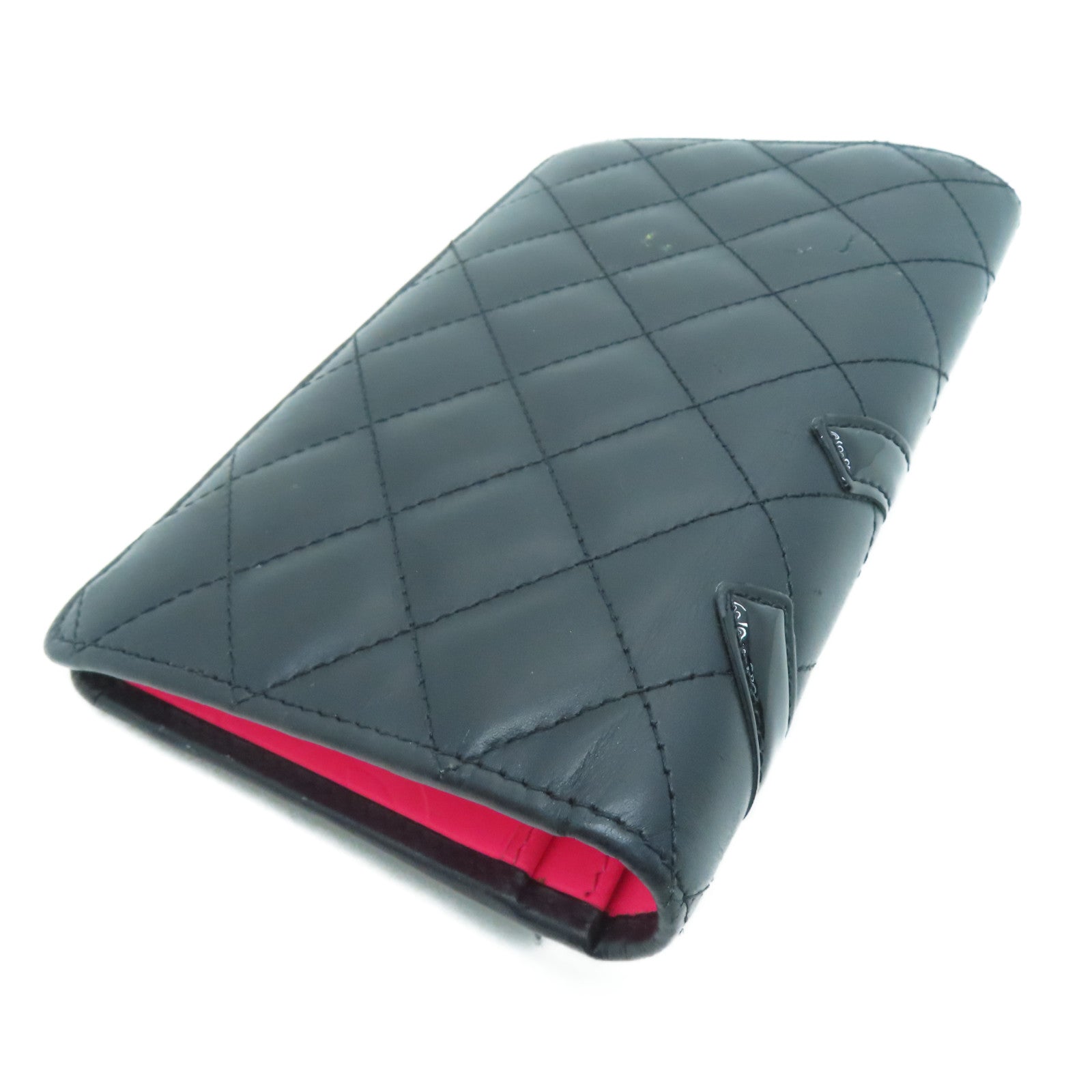 CHANEL 牛皮皮革Long Wallet銀扣長錢包黑色