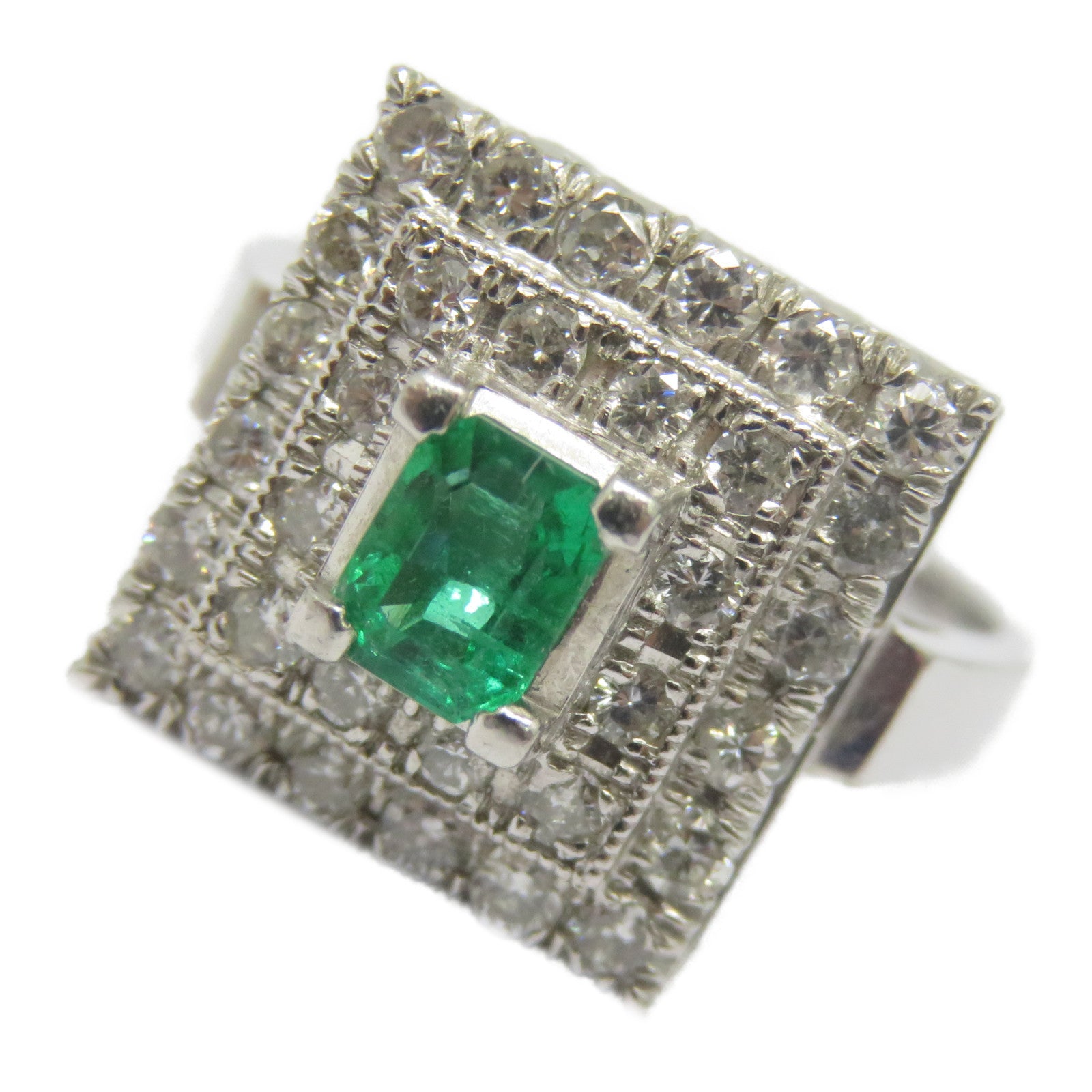 JEWELRY PT900鉑金Emerald Diamond Ring 0.33ct綠寶石/0.65ct鑽石戒指US#6