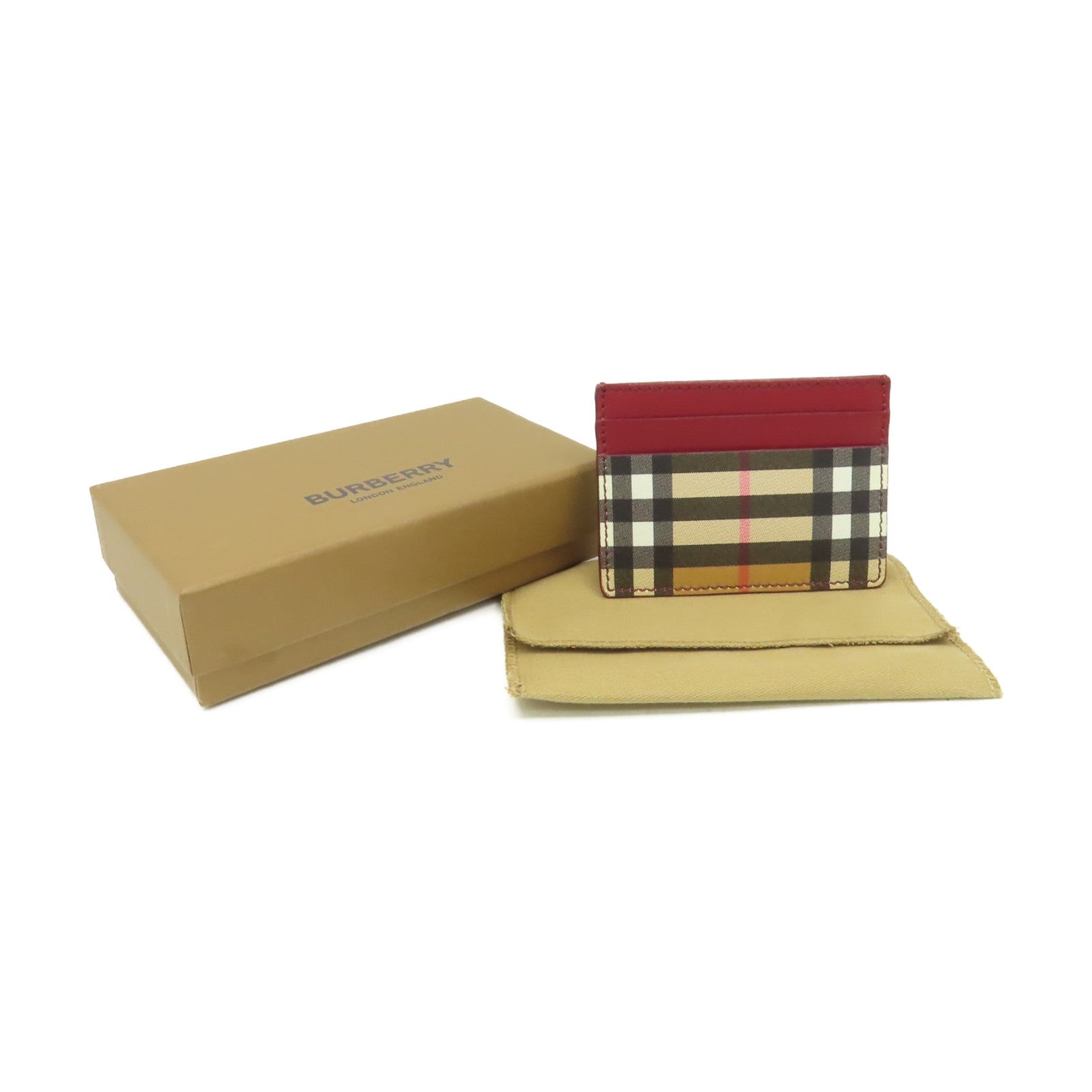 BURBERRY 牛皮皮革/塗層帆布Card Case卡片套酒紅色/啡色