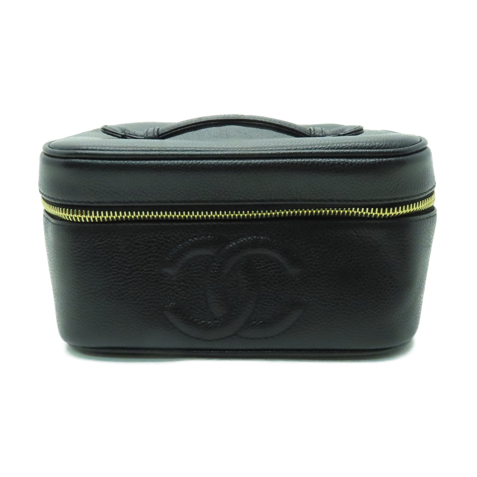 CHANEL Caviar皮革Vanity Bag金扣手挽袋黑色