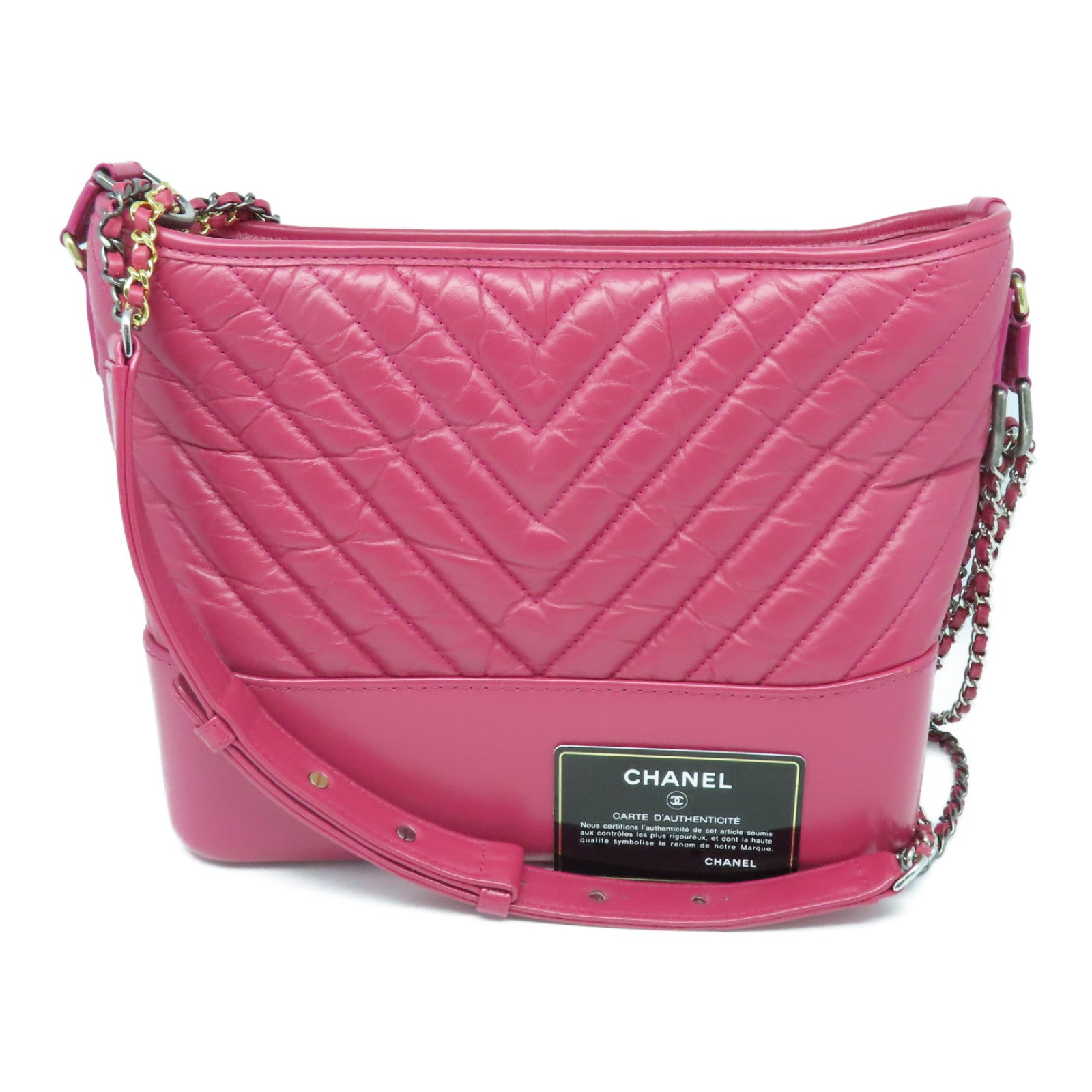 CHANEL 斜紋牛皮皮革Gabrielle金扣鏈帶肩背袋粉紅色