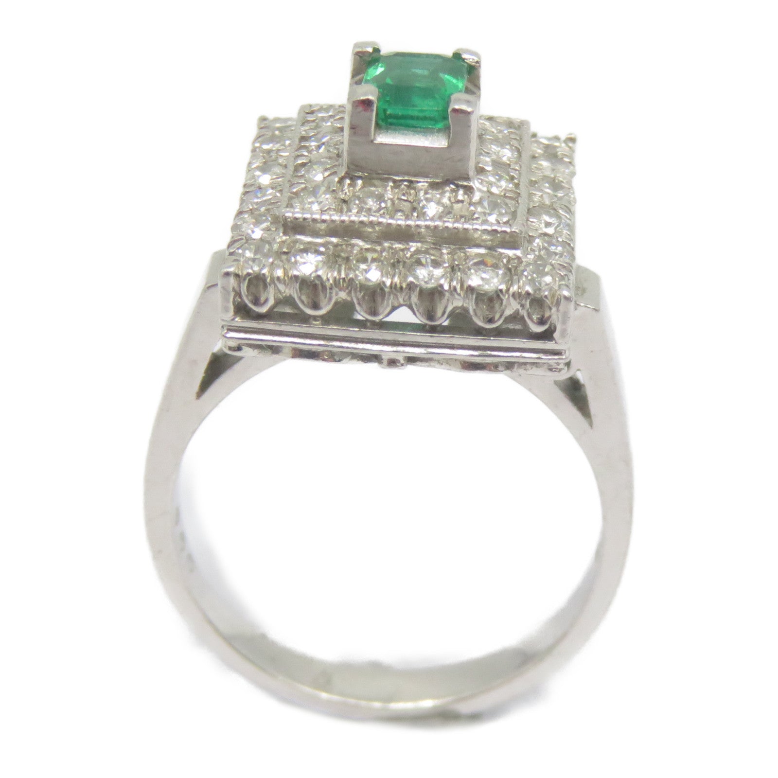 JEWELRY PT900鉑金Emerald Diamond Ring 0.33ct綠寶石/0.65ct鑽石戒指US#6