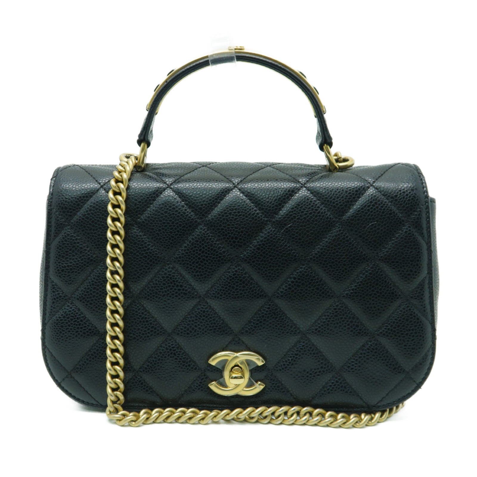 CHANEL Caviar皮革Carry Around Flap金扣手挽肩背兩用袋黒色