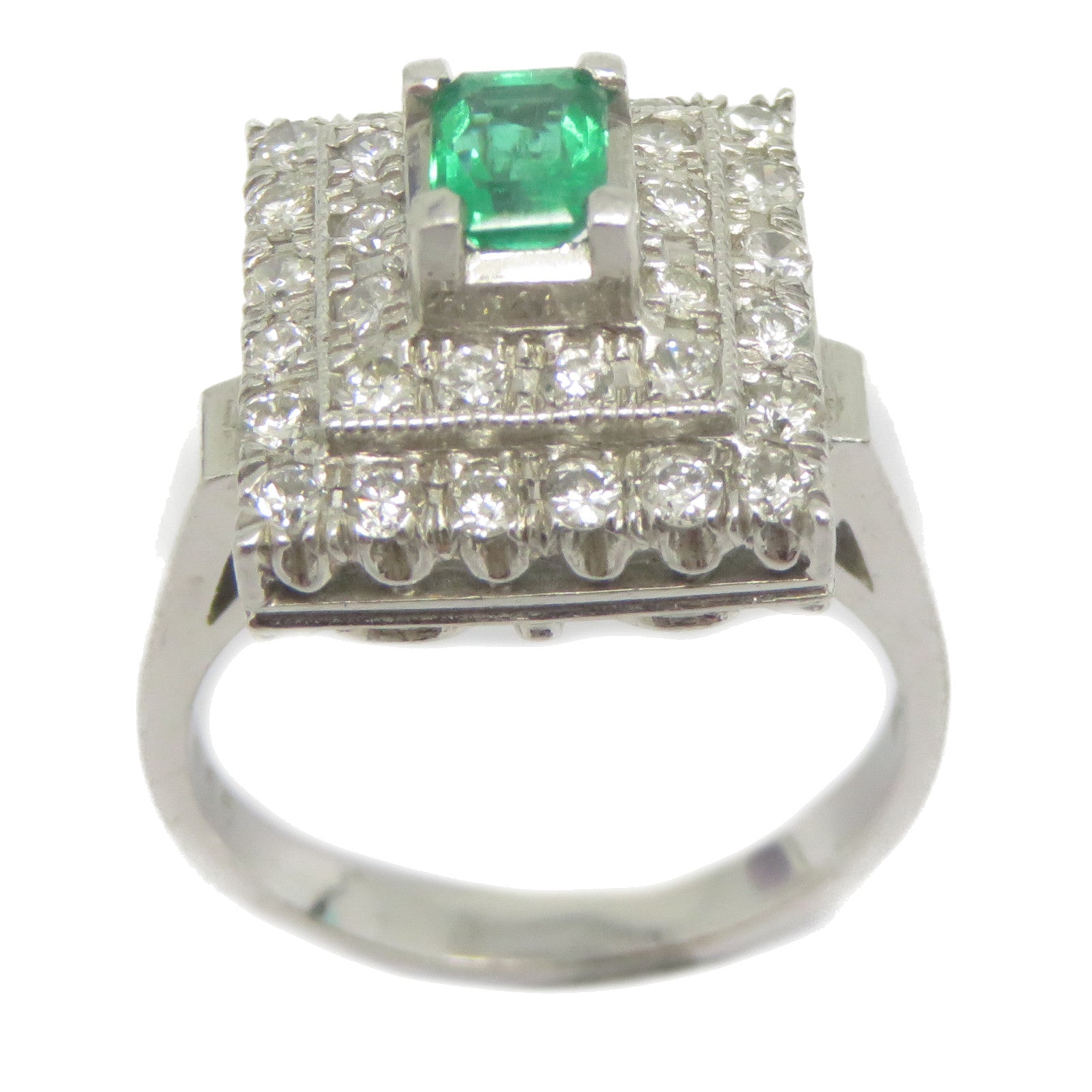 JEWELRY PT900鉑金Emerald Diamond Ring 0.33ct綠寶石/0.65ct鑽石戒指US#6