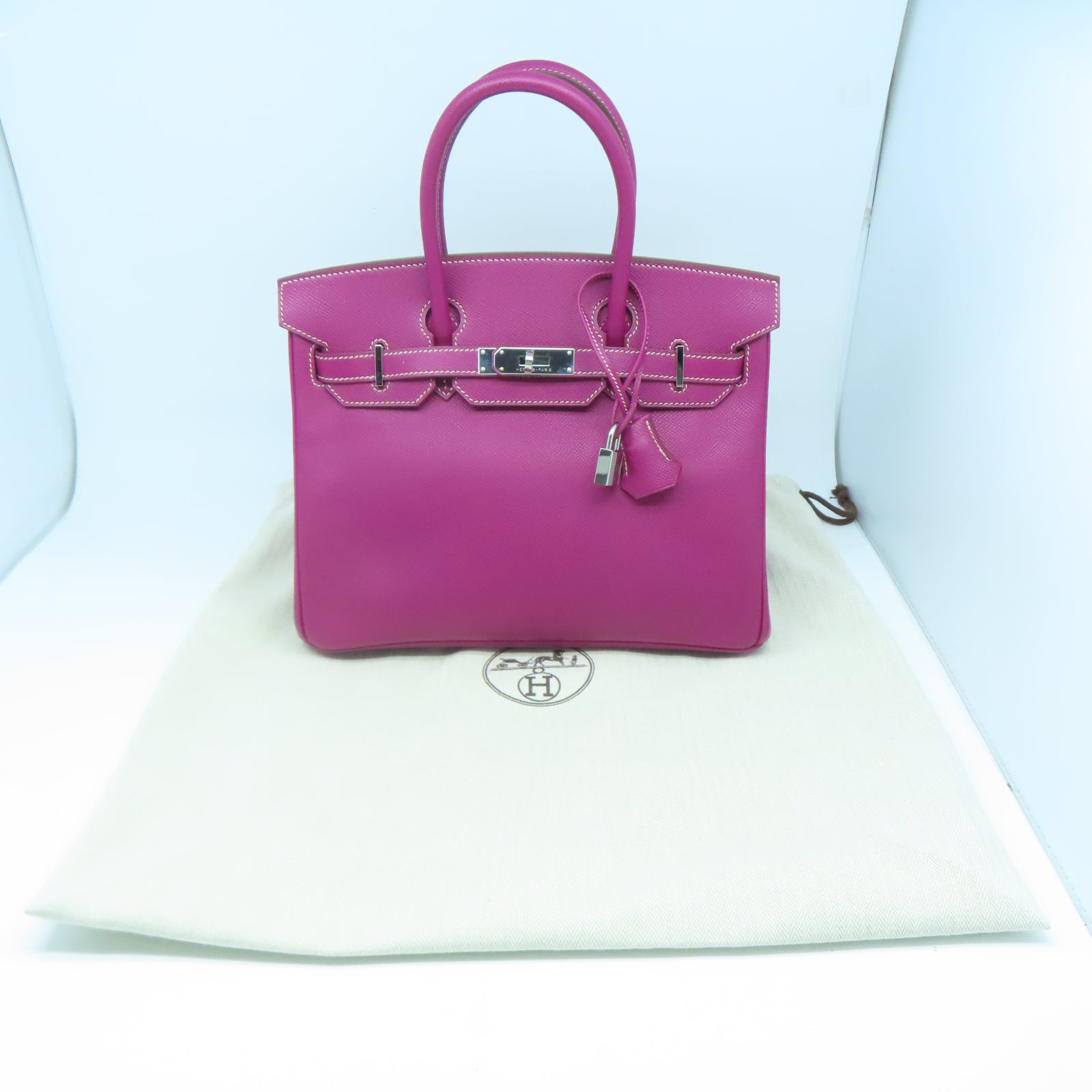 HERMES Veau Epsom皮革Birkin 30銀扣手挽袋桃紫色/糖果粉色