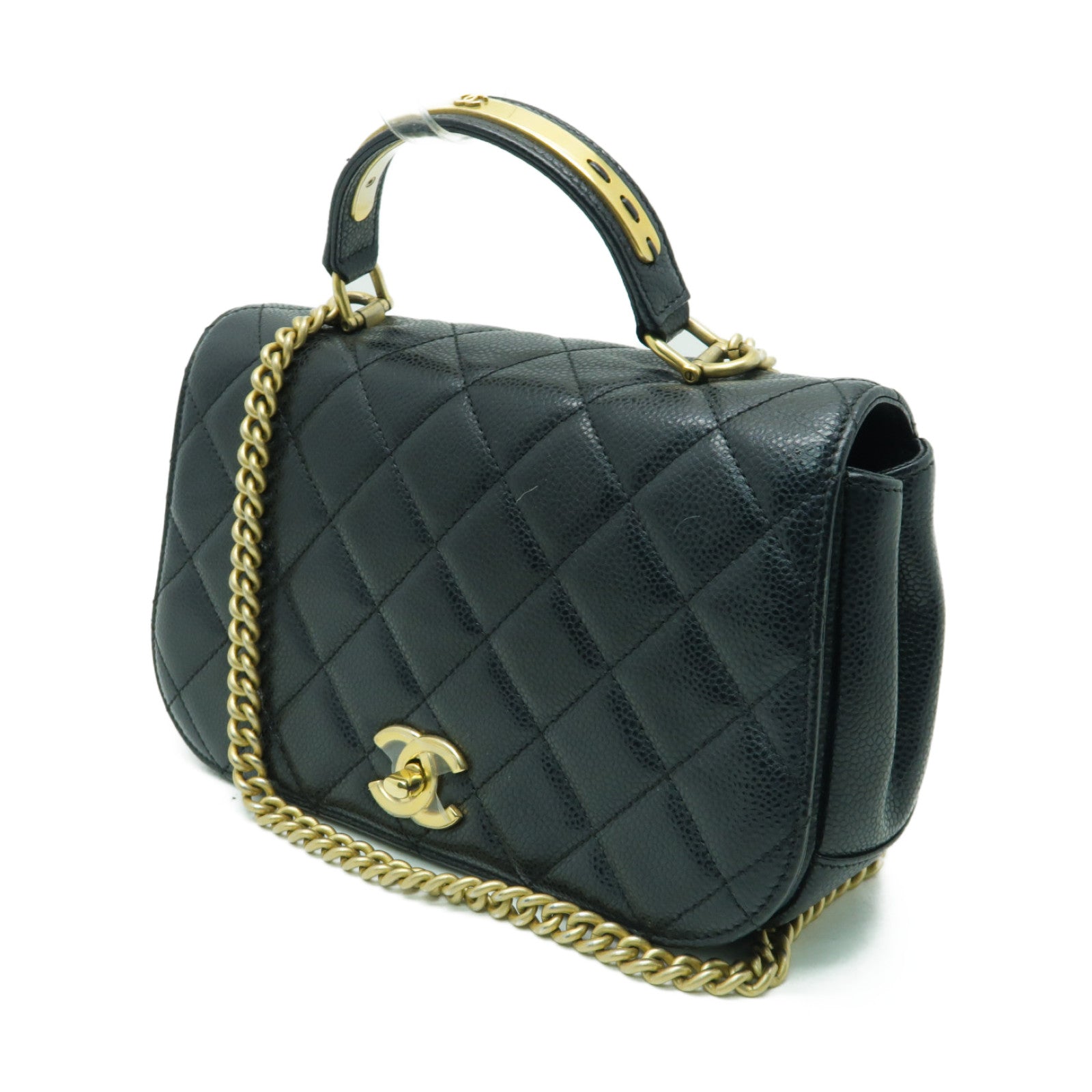 CHANEL Caviar皮革Carry Around Flap金扣手挽肩背兩用袋黒色