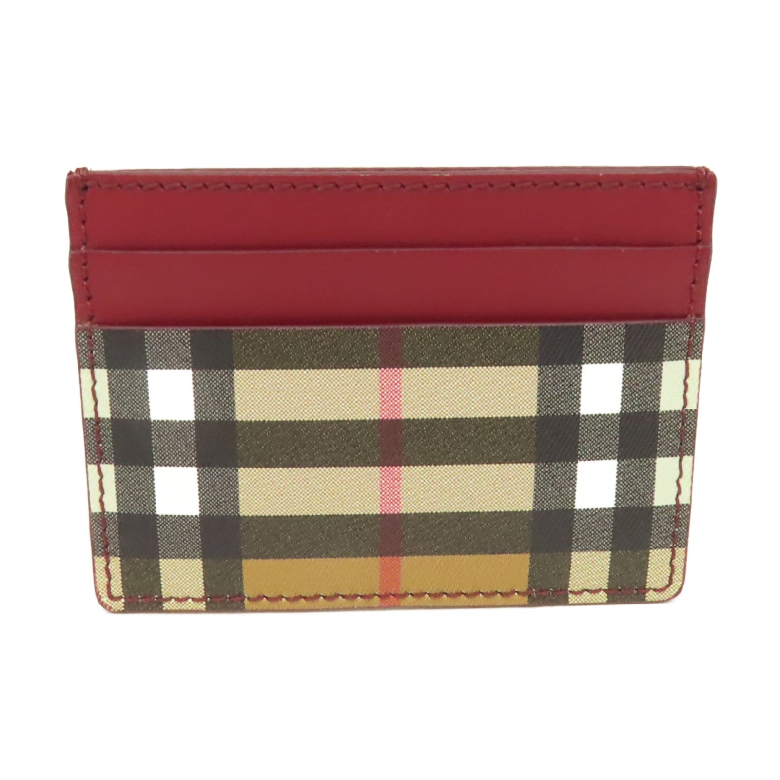 BURBERRY 牛皮皮革/塗層帆布Card Case卡片套酒紅色/啡色