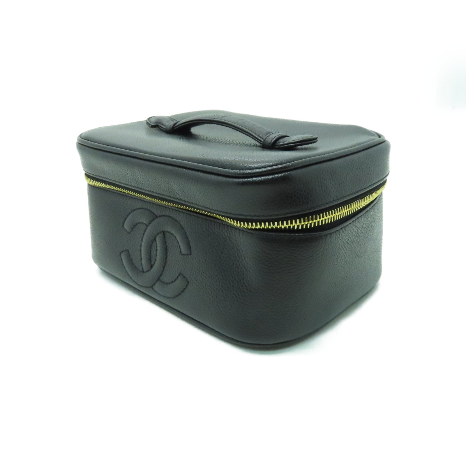 CHANEL Caviar皮革Vanity Bag金扣手挽袋黑色