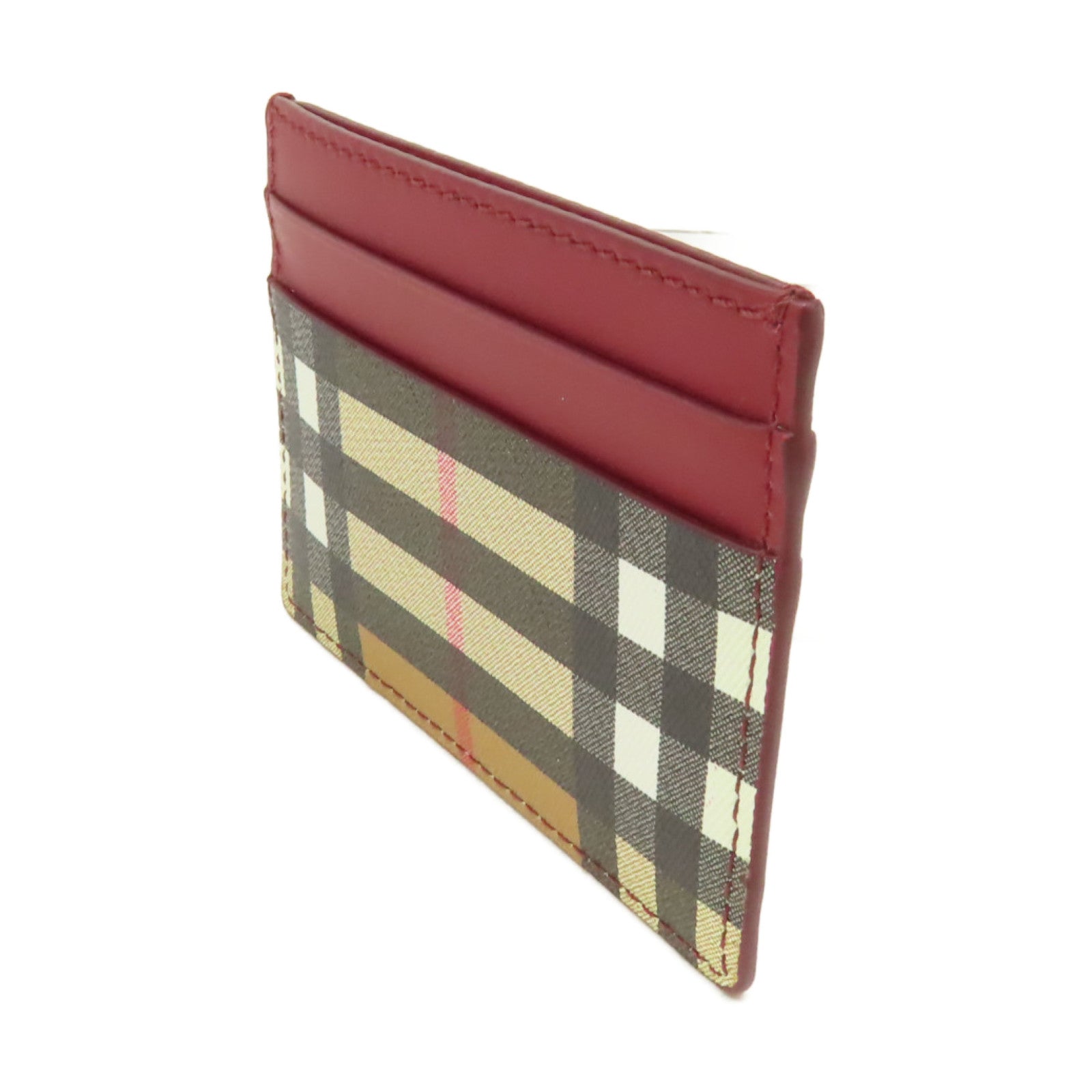 BURBERRY 牛皮皮革/塗層帆布Card Case卡片套酒紅色/啡色