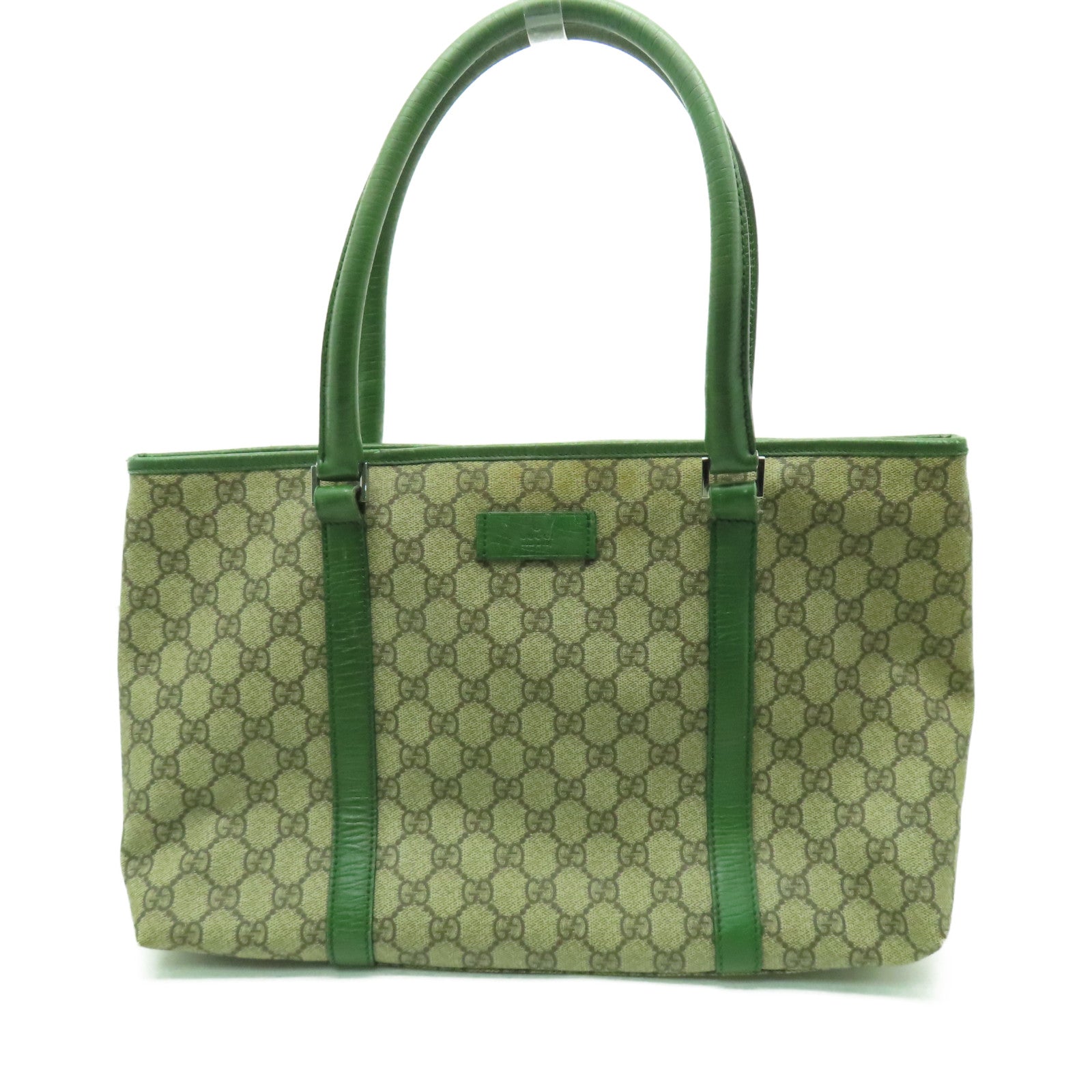 GUCCI 塗層帆布Tote Bag銀扣手挽袋綠色/米色