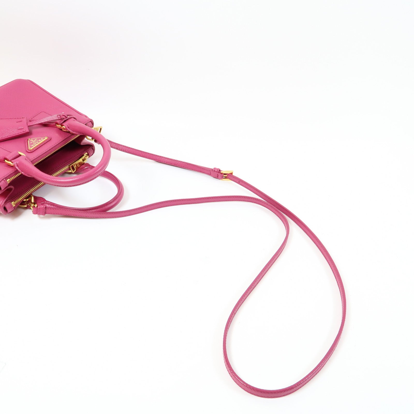PRADA 牛皮皮革2 Way Shoulder Bag金扣手挽肩背兩用袋粉紅色