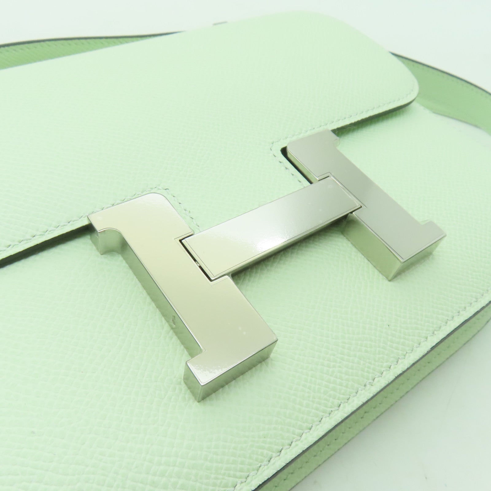 HERMES 【激減優惠】Epsom皮革Constance 24銀扣手挽肩背兩用袋淺綠色