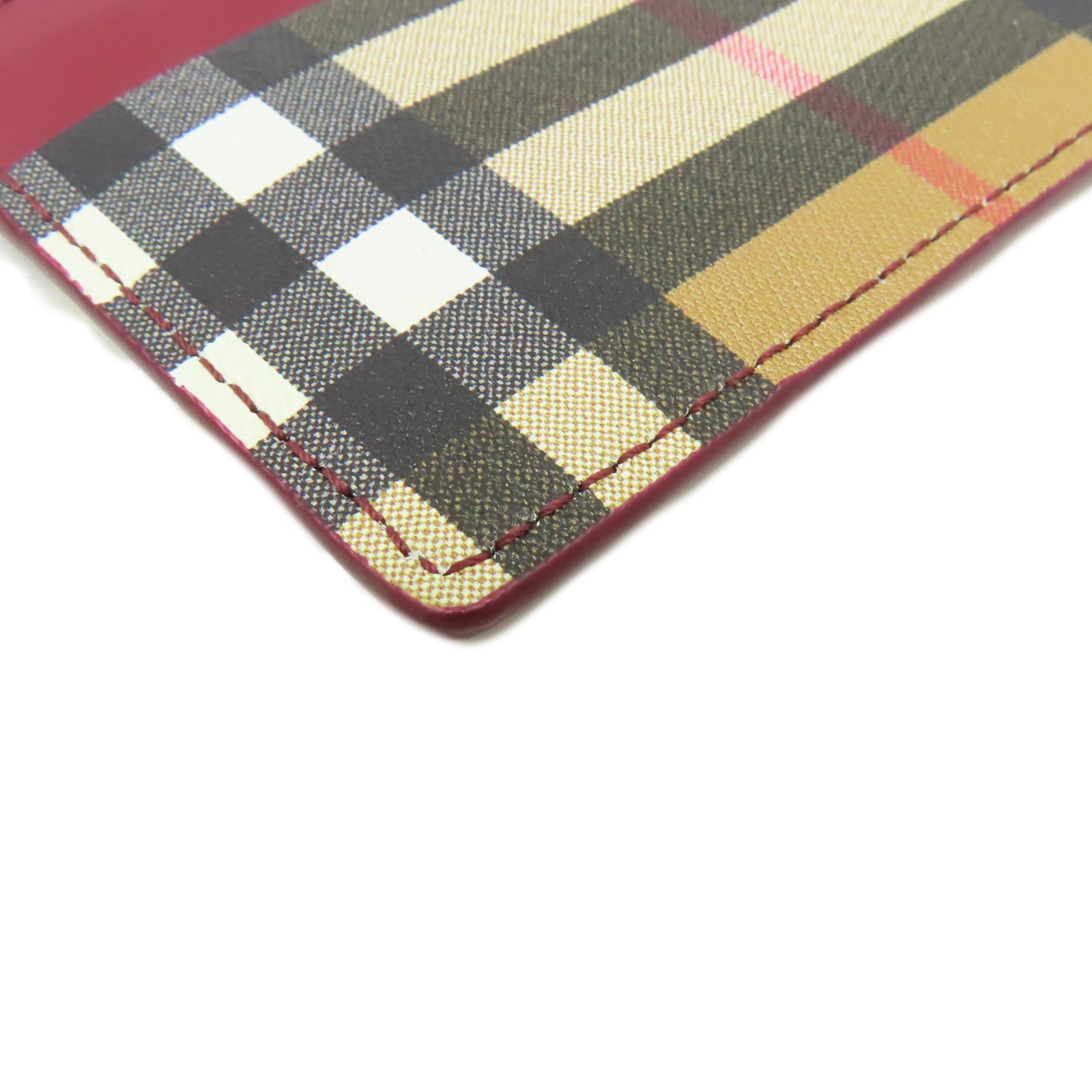 BURBERRY 牛皮皮革/塗層帆布Card Case卡片套酒紅色/啡色