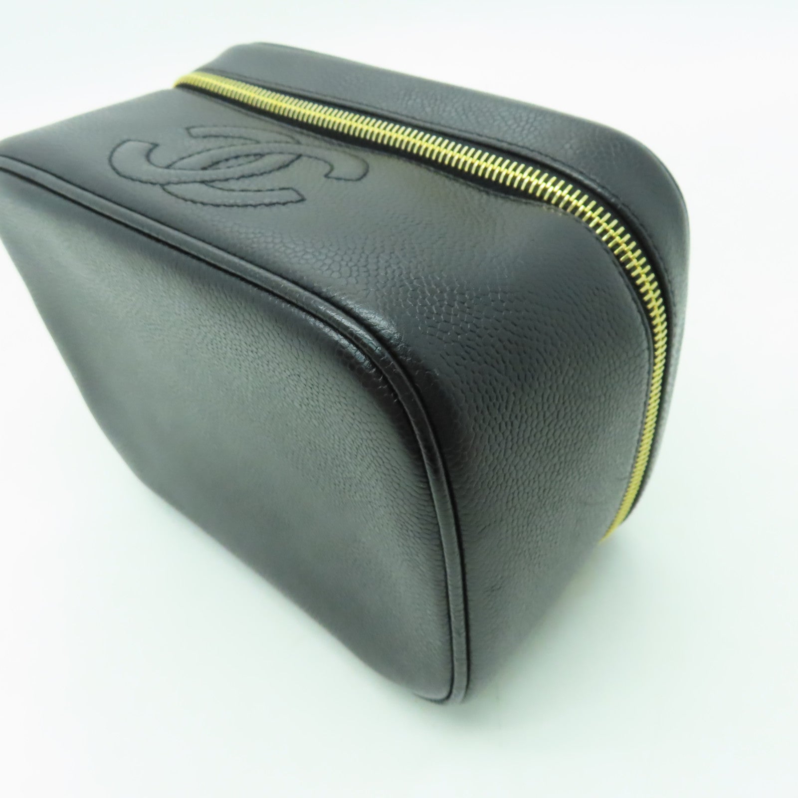 CHANEL Caviar皮革Vanity Bag金扣手挽袋黑色
