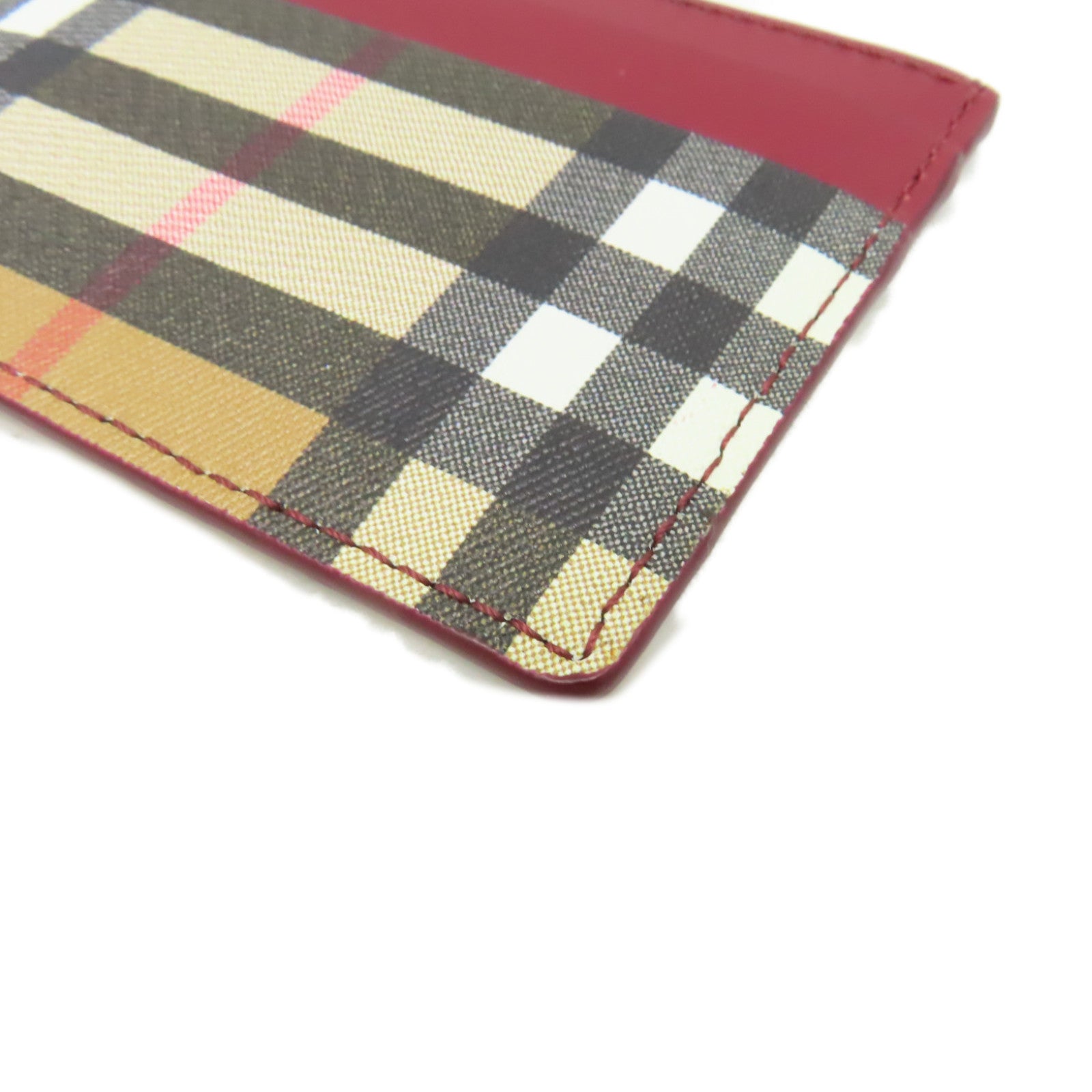 BURBERRY 牛皮皮革/塗層帆布Card Case卡片套酒紅色/啡色