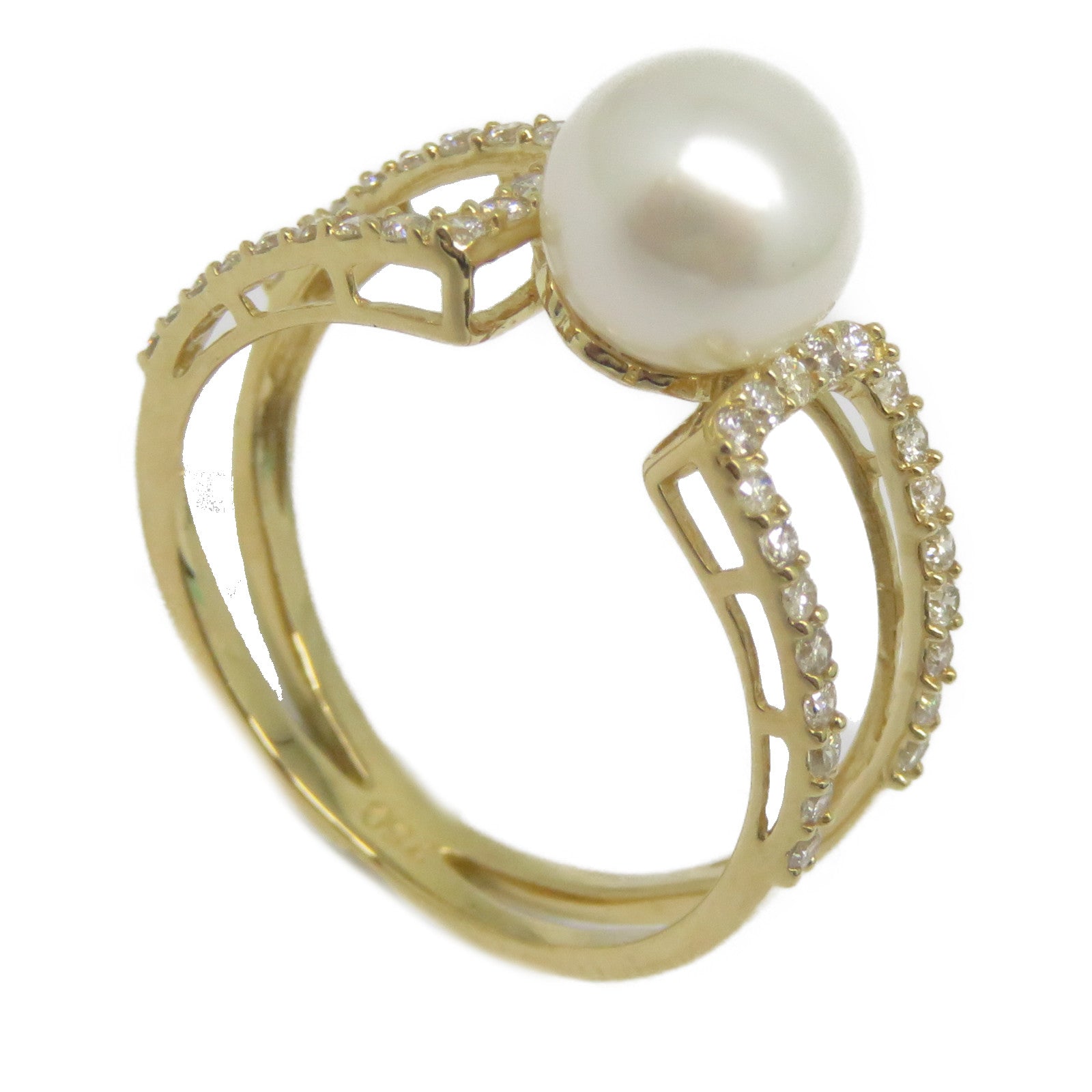 JEWELRY 【激減優惠】18K黃金Pearl Diamond Ring 3.05ct珍珠/0.371ct鑽石戒指US#6.75