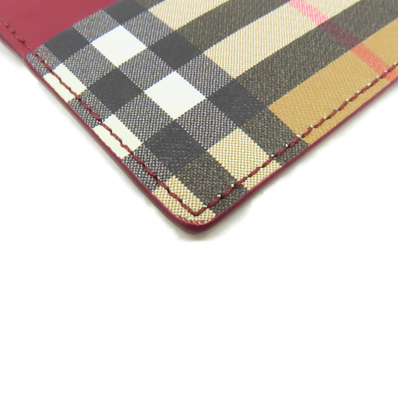 BURBERRY 牛皮皮革/塗層帆布Card Case卡片套酒紅色/啡色