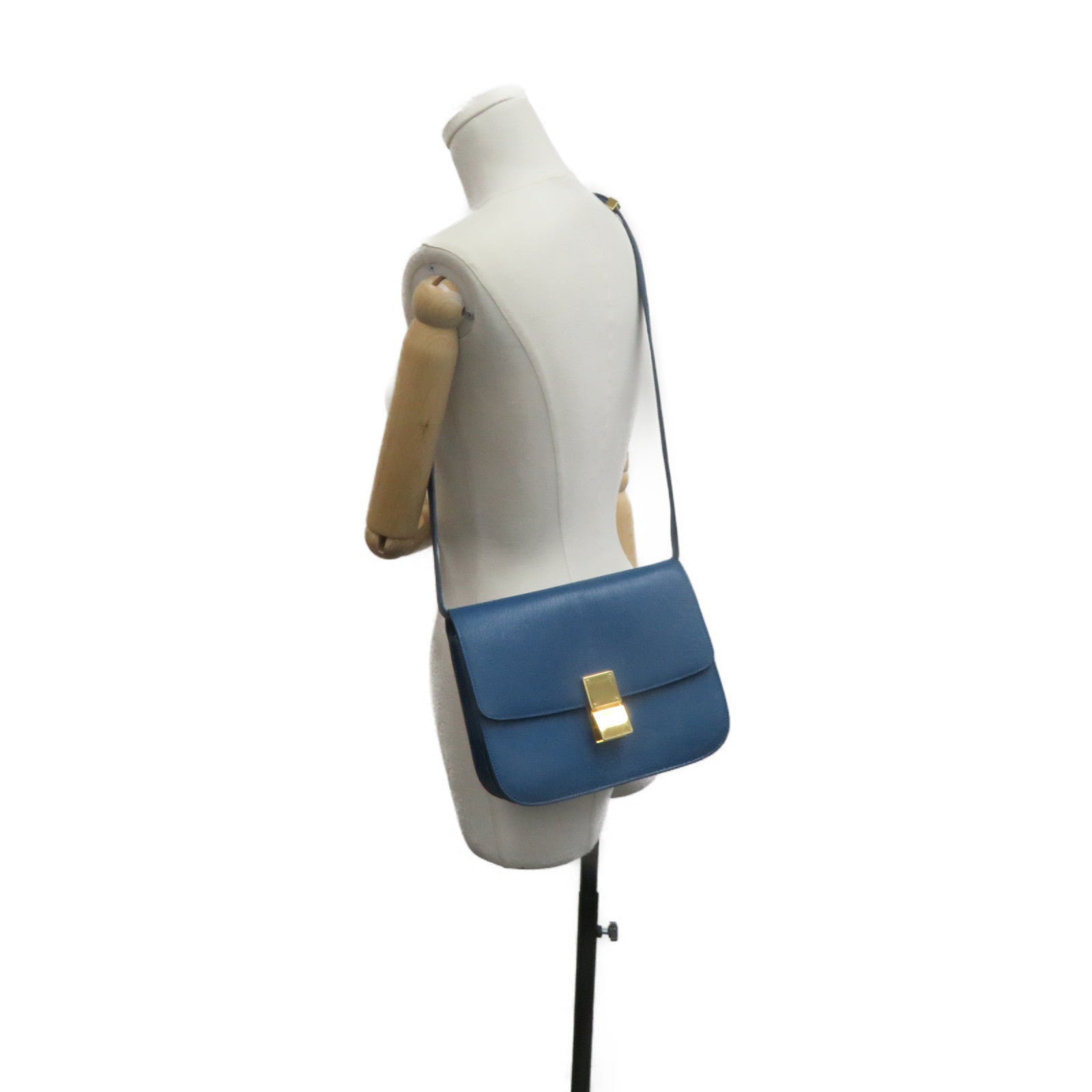 CELINE Cowhide Leather Classic Box Shoulder Bag Gold Buckle Shoulder Bag Blue