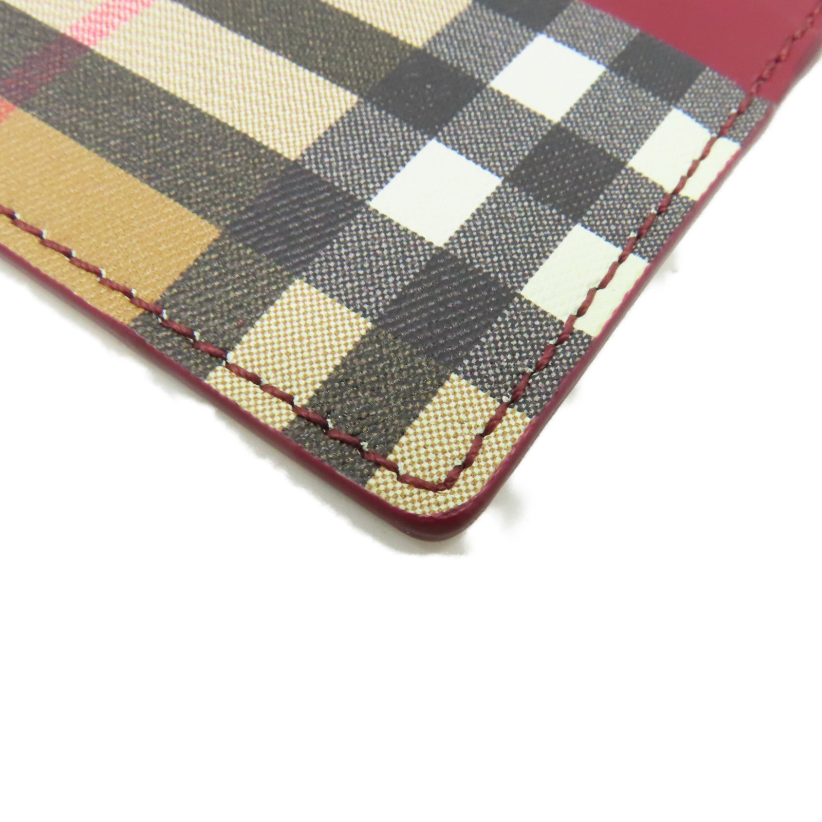 BURBERRY 牛皮皮革/塗層帆布Card Case卡片套酒紅色/啡色