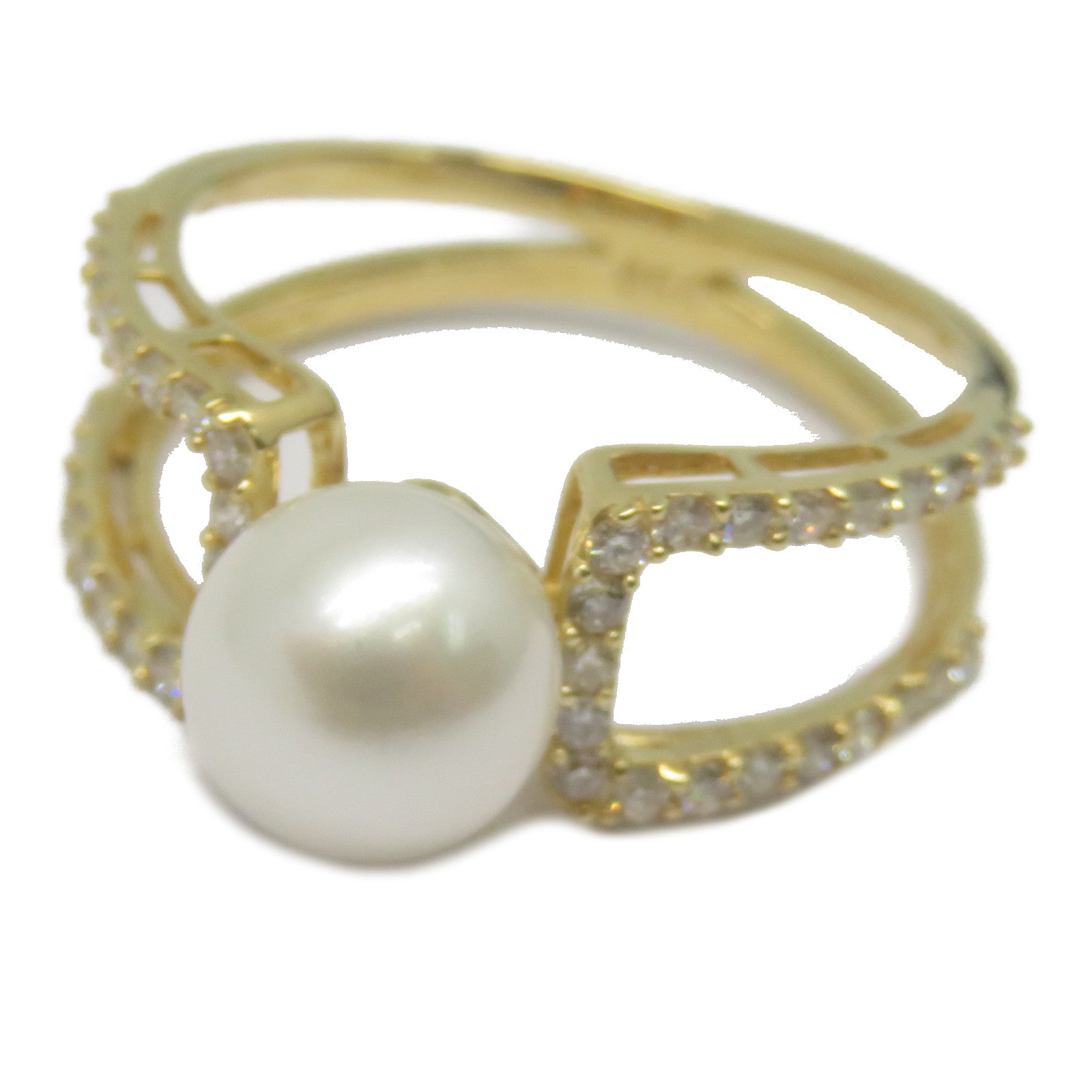 JEWELRY 【激減優惠】18K黃金Pearl Diamond Ring 3.05ct珍珠/0.371ct鑽石戒指US#6.75