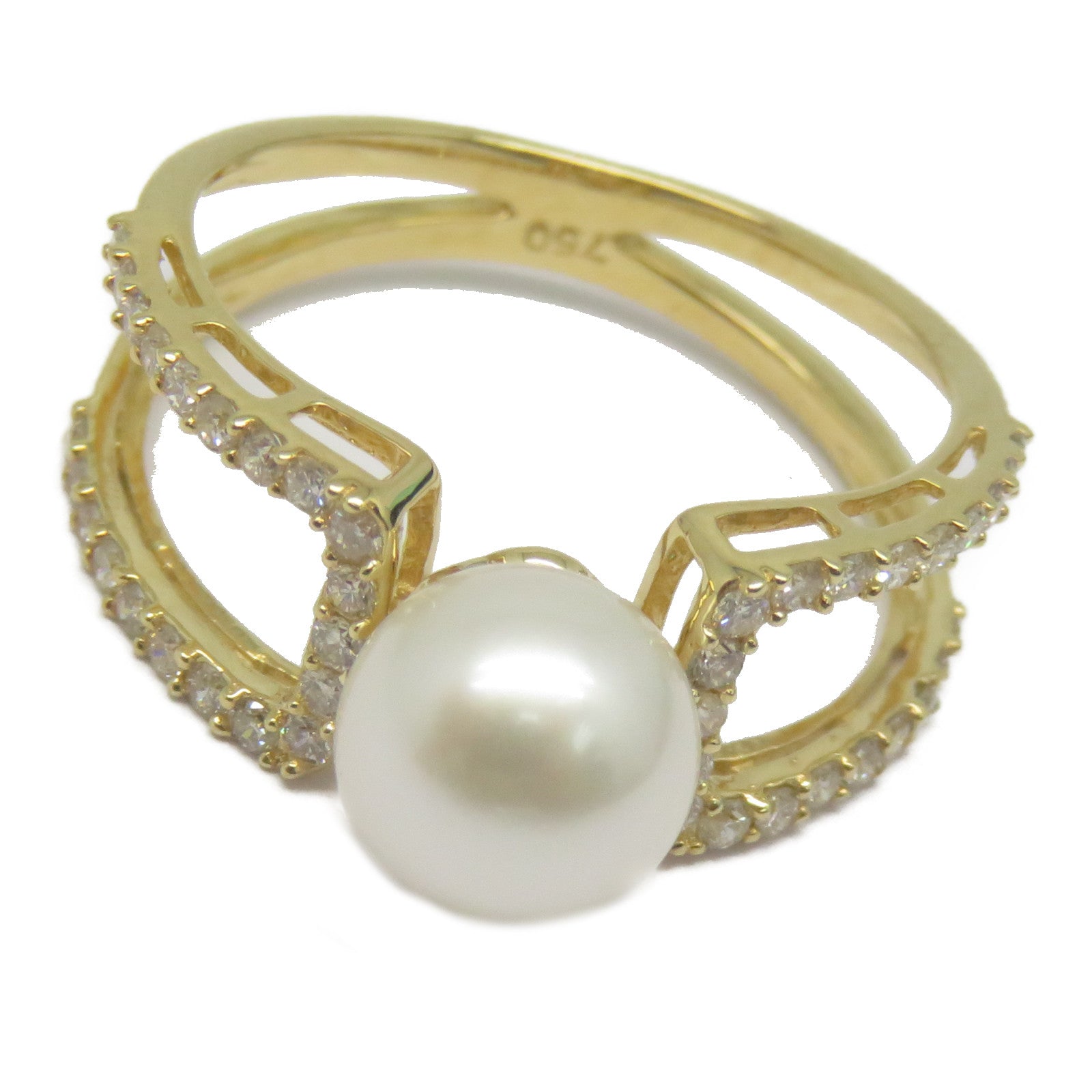 JEWELRY 【激減優惠】18K黃金Pearl Diamond Ring 3.05ct珍珠/0.371ct鑽石戒指US#6.75