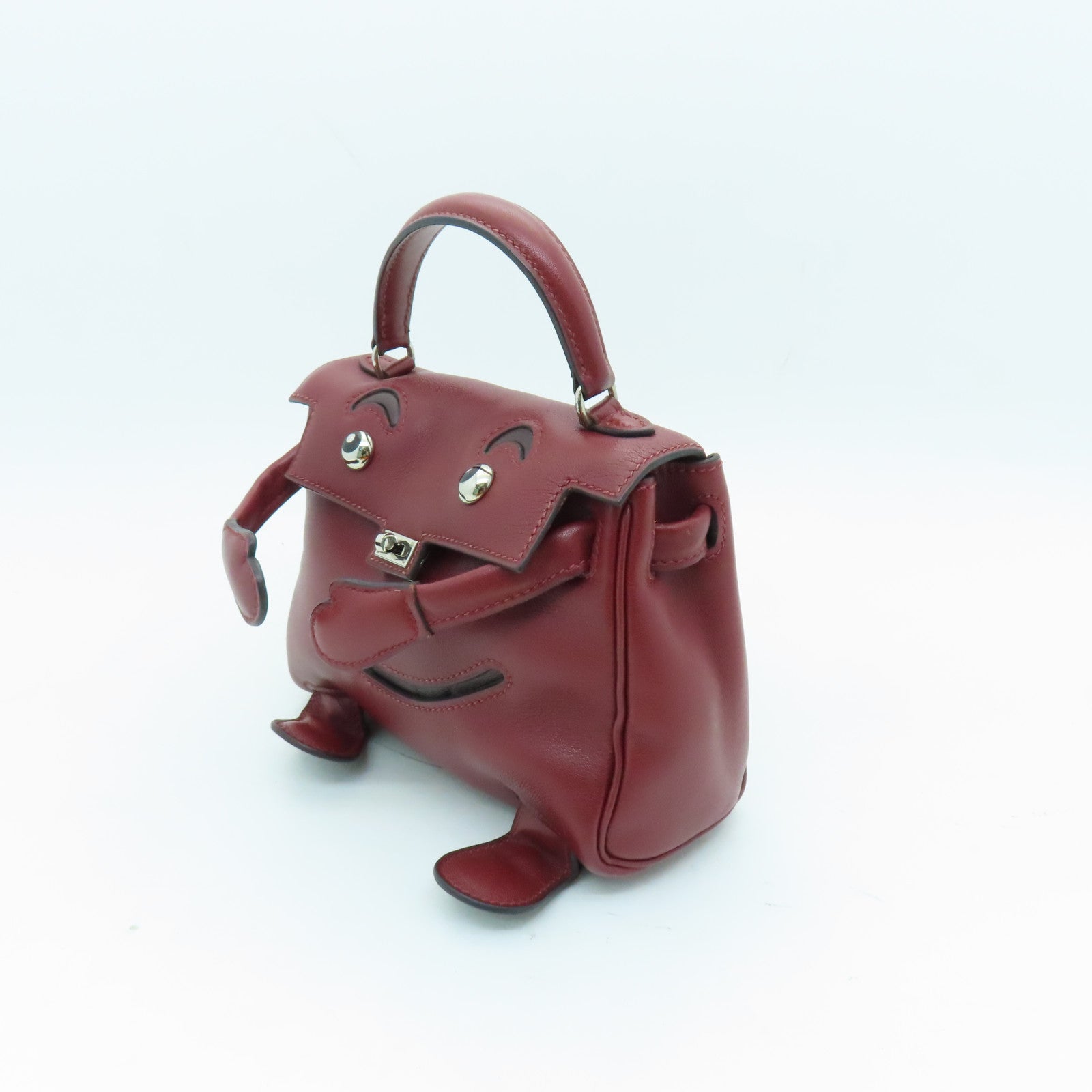 HERMES Swift leather Kelly Doll silver buckle handle bag wine red