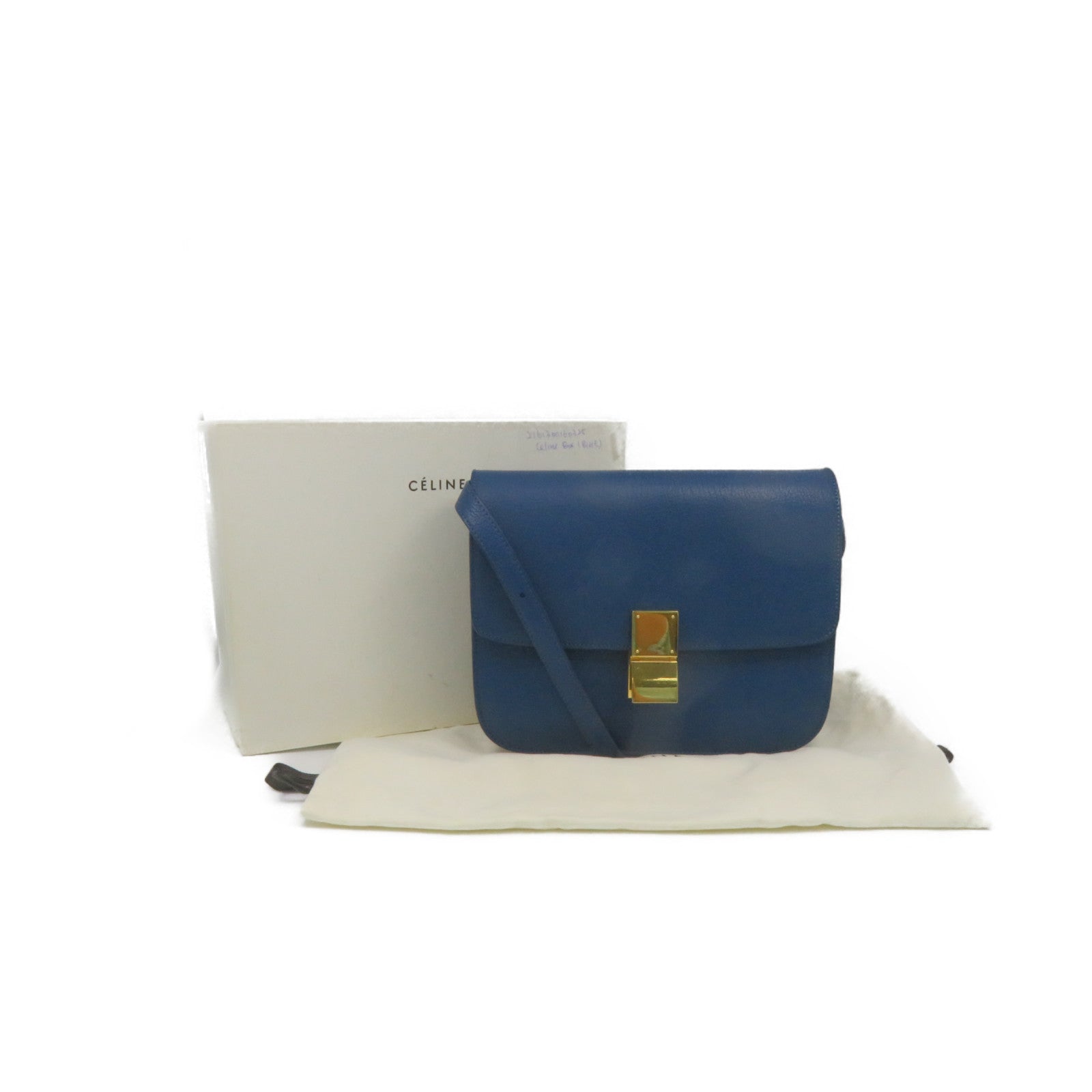 CELINE Cowhide Leather Classic Box Shoulder Bag Gold Buckle Shoulder Bag Blue