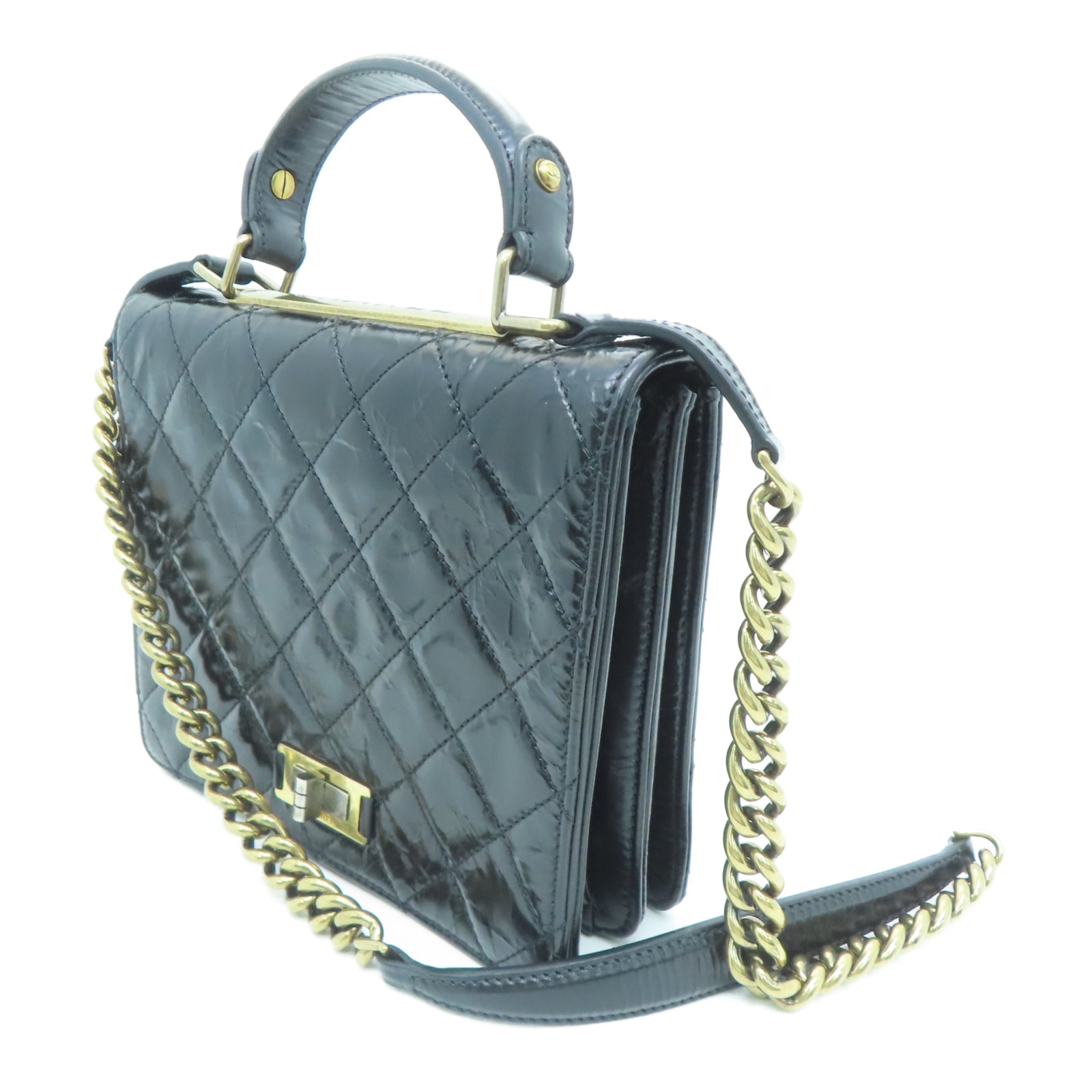 CHANEL Lingge cowhide leather Chain Shoulder gold buckle chain belt handle shoulder bag black