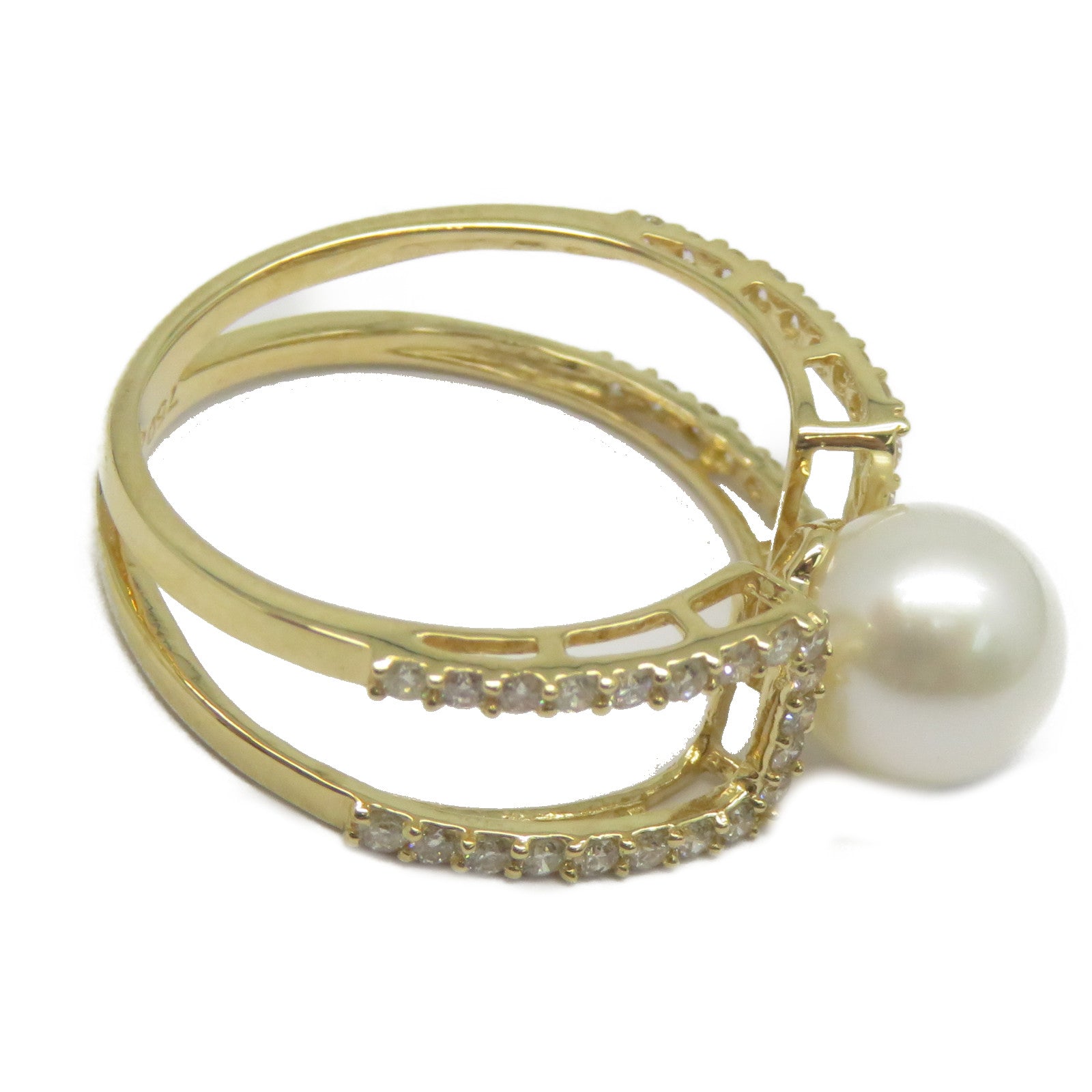 JEWELRY 【激減優惠】18K黃金Pearl Diamond Ring 3.05ct珍珠/0.371ct鑽石戒指US#6.75