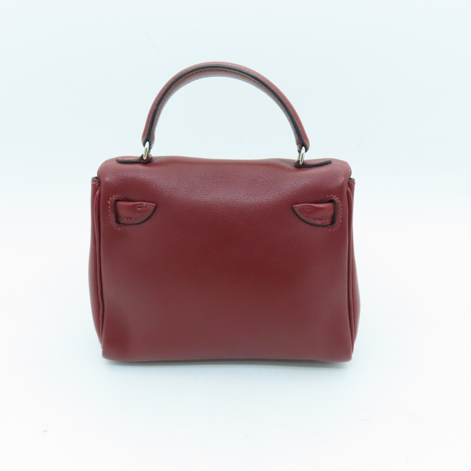 HERMES Swift leather Kelly Doll silver buckle handle bag wine red