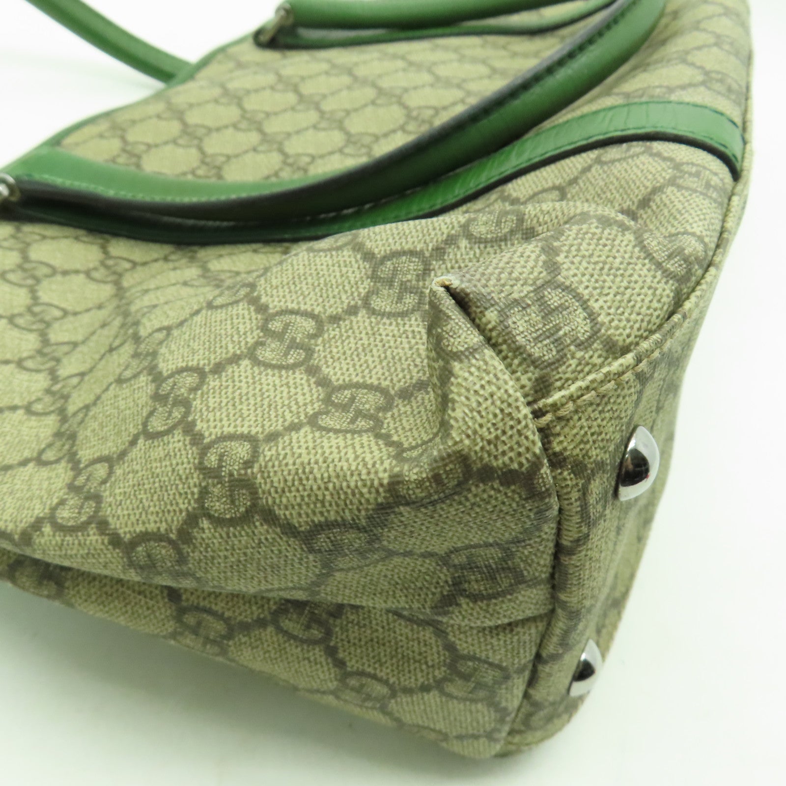 GUCCI 塗層帆布Tote Bag銀扣手挽袋綠色/米色