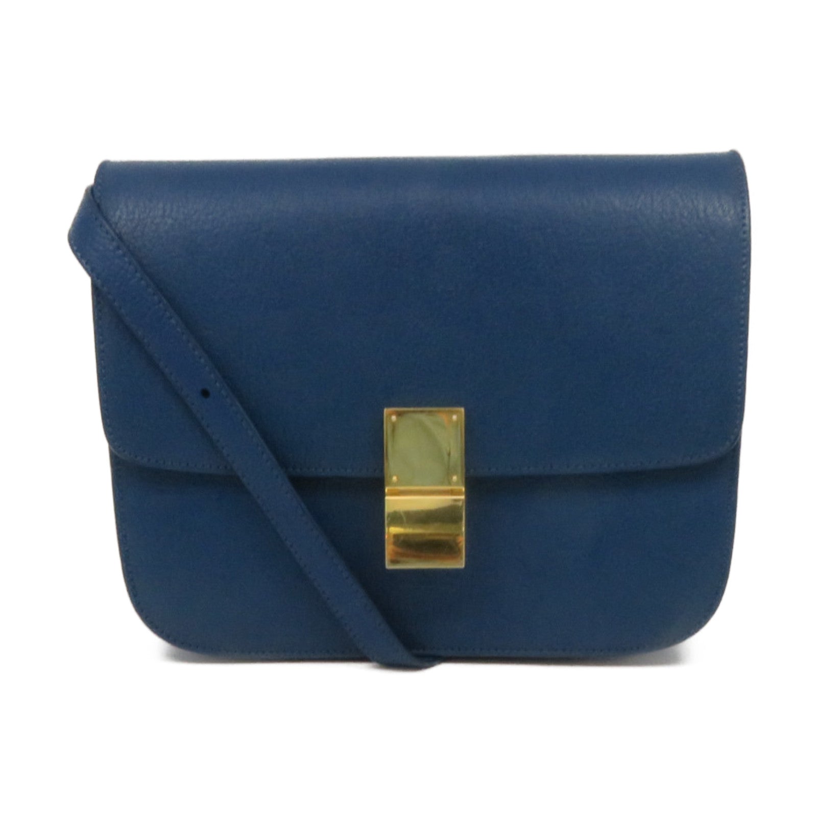 CELINE Cowhide Leather Classic Box Shoulder Bag Gold Buckle Shoulder Bag Blue