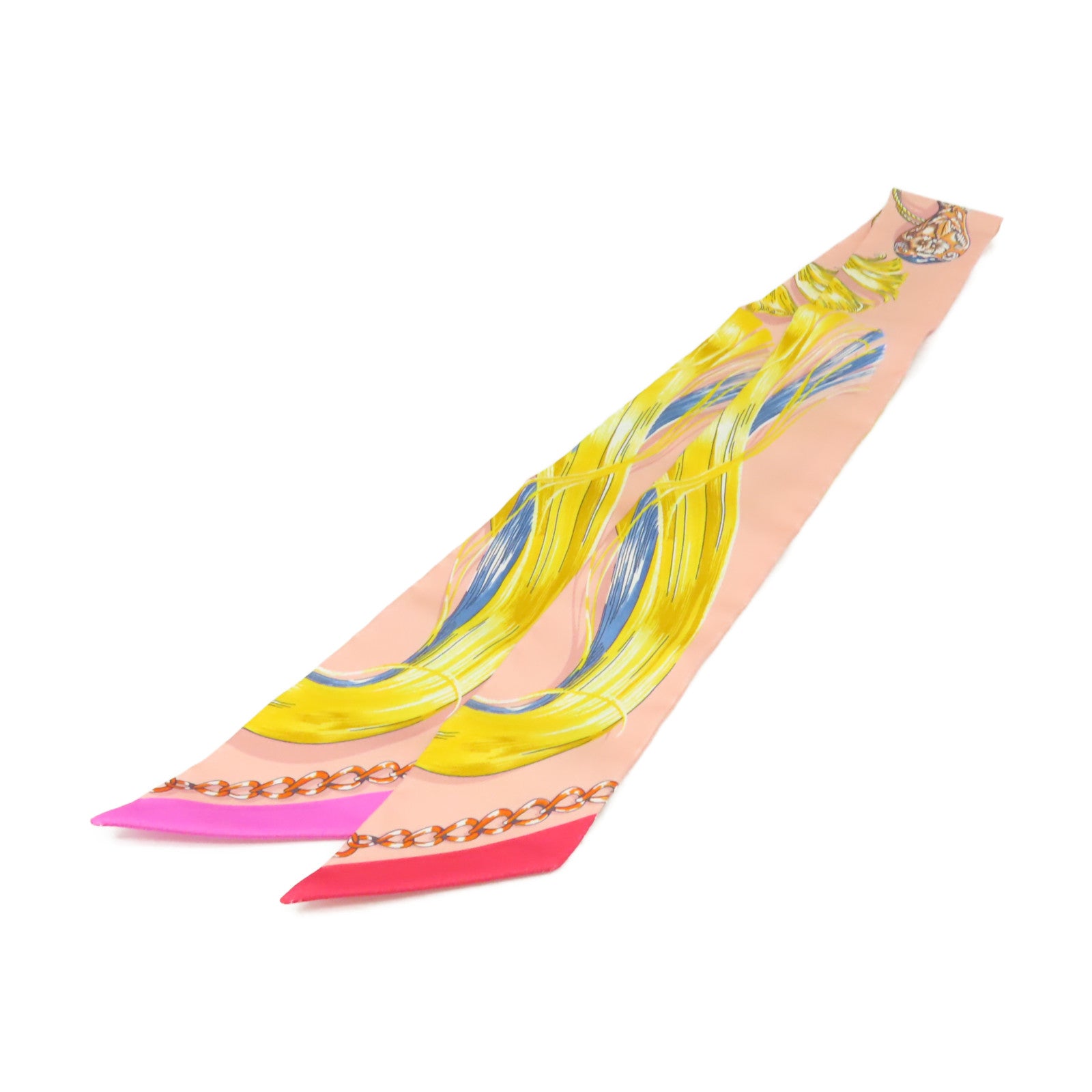 HERMES 絲質Twilly Scarf絲巾粉紅色/黃色/彩色