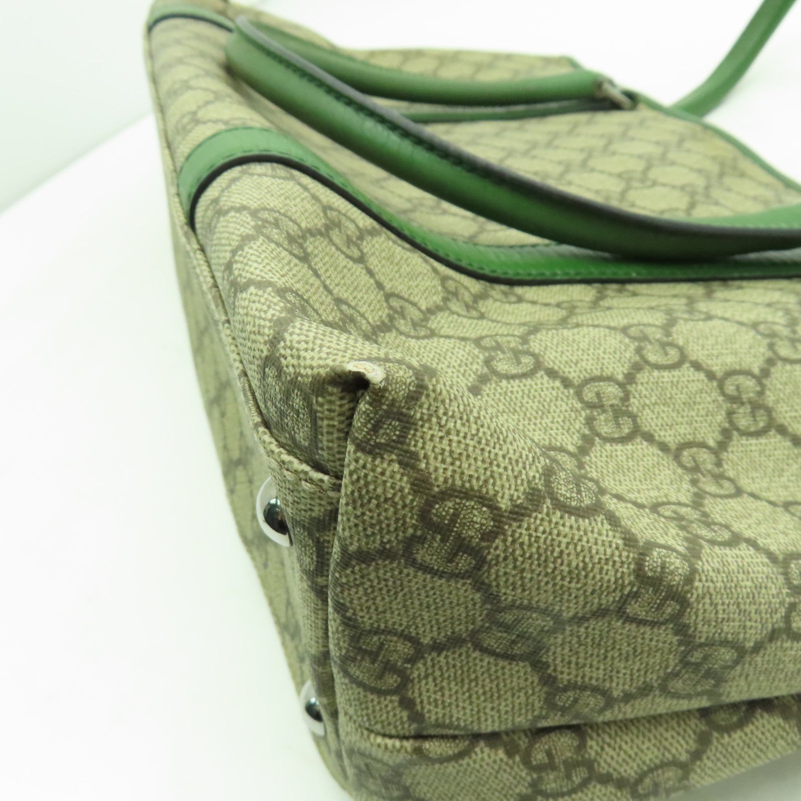 GUCCI 塗層帆布Tote Bag銀扣手挽袋綠色/米色