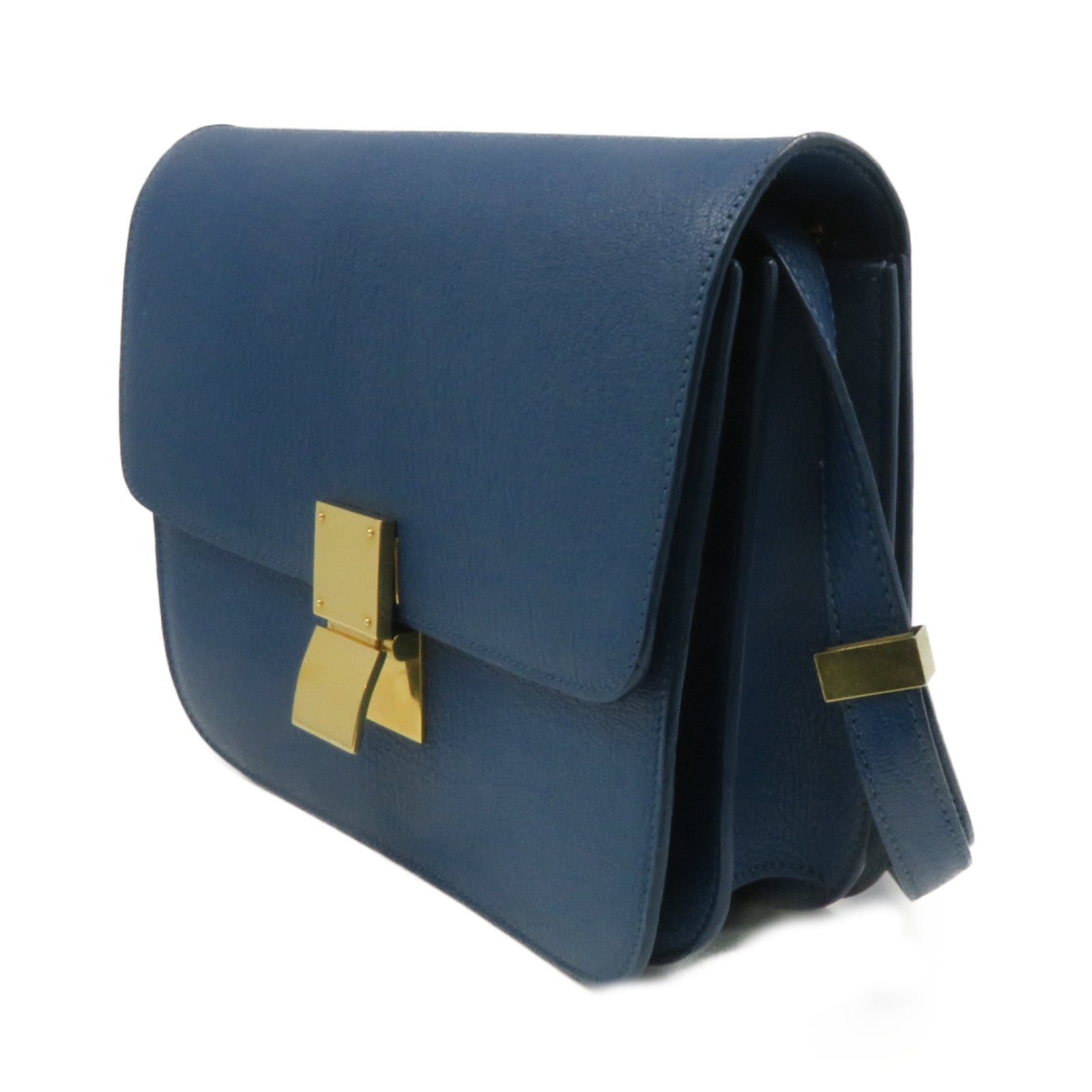CELINE Cowhide Leather Classic Box Shoulder Bag Gold Buckle Shoulder Bag Blue