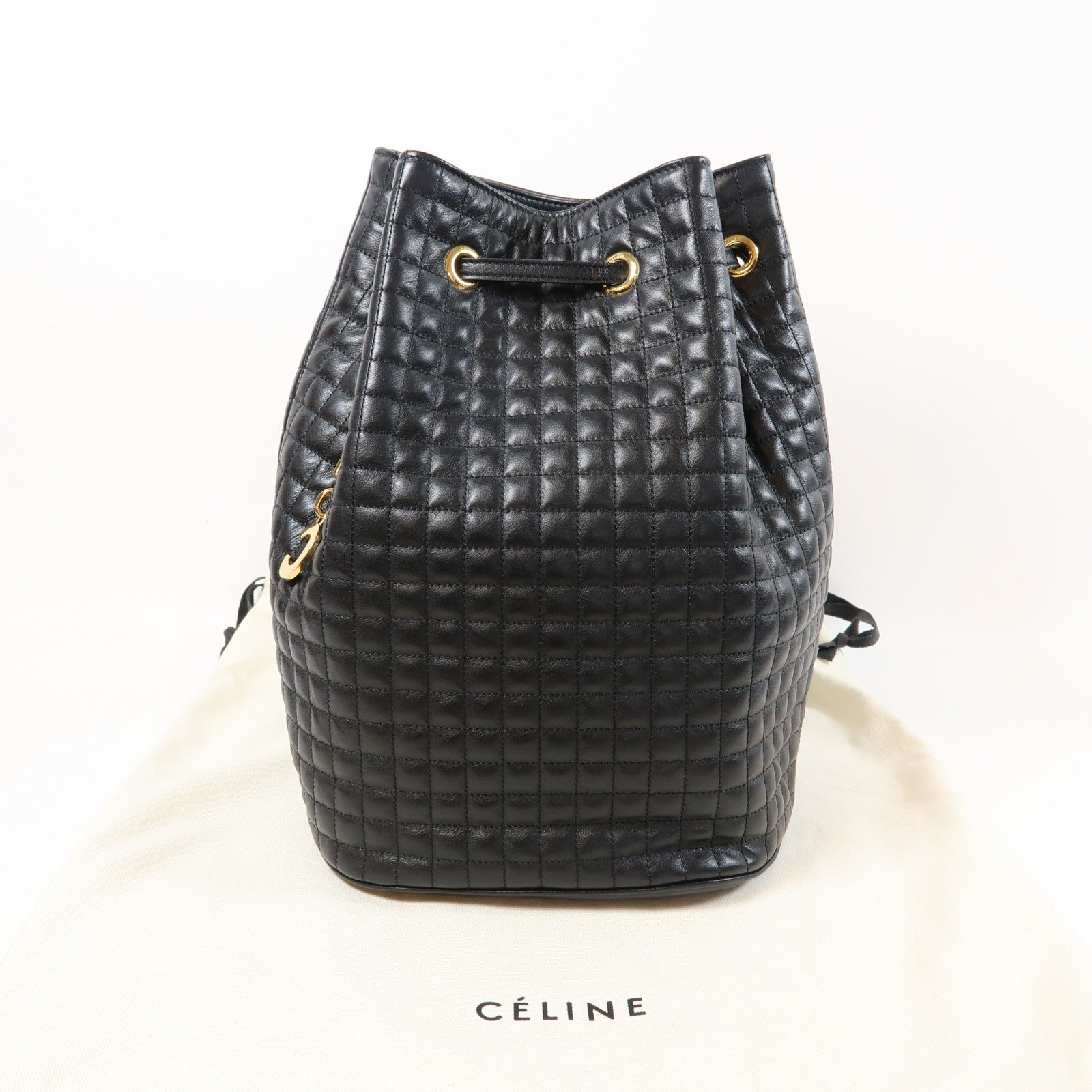 CELINE 牛皮皮革Rucksack金扣背包黑色